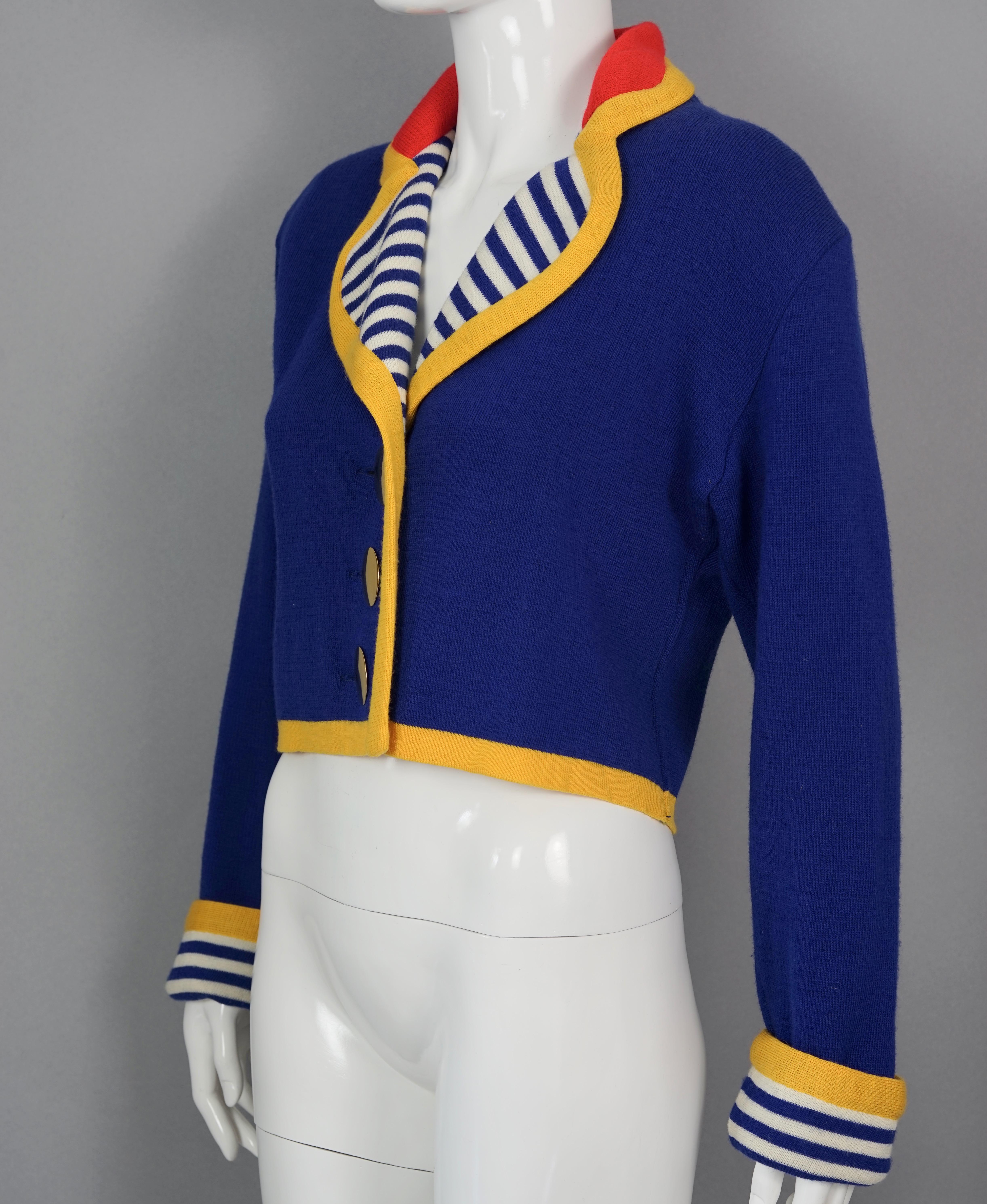 Black Vintage YVES SAINT LAURENT Pop Colour Sailor Knit Cropped Cardigan Jacket