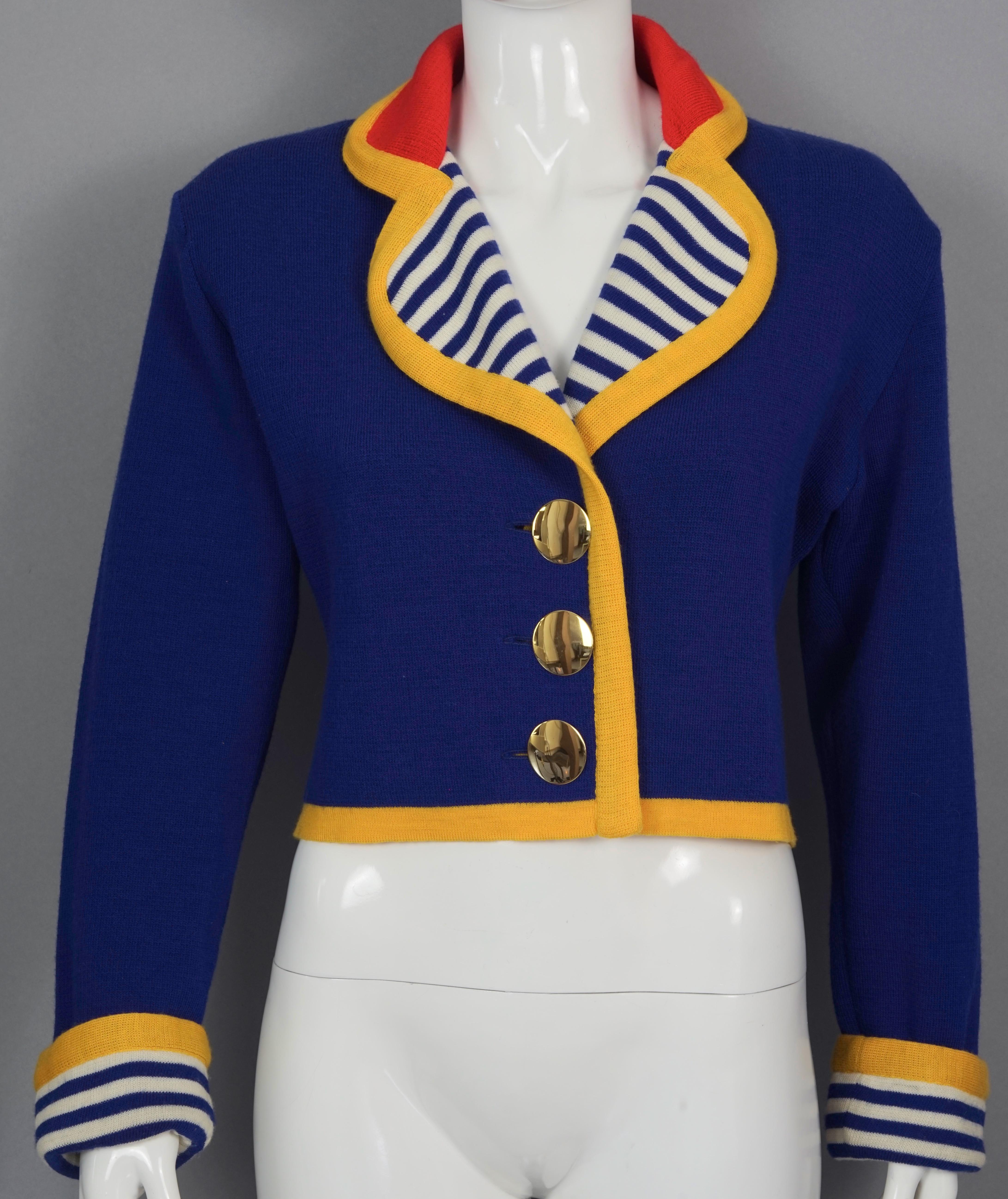 Vintage YVES SAINT LAURENT Pop Colour Sailor Knit Cropped Cardigan Jacket In Excellent Condition In Kingersheim, Alsace