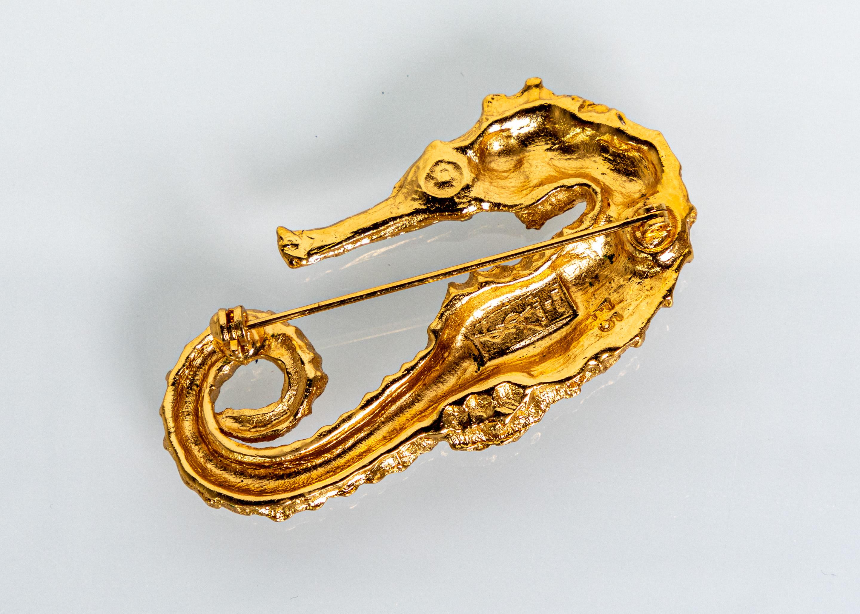 Vintage Yves Saint Laurent Rare Gold Seahorse Brooch YSL For Sale at ...