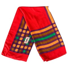 Vintage YVES SAINT LAURENT Red Multi-Color Print Silk Scarf