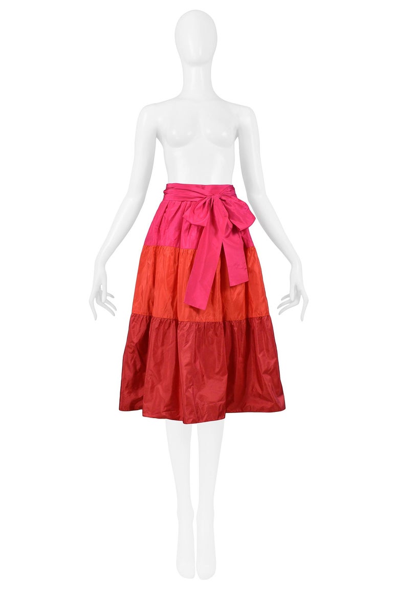 Vintage Yves Saint Laurent Red and Pink Tri-Panel Taffeta Skirt For ...
