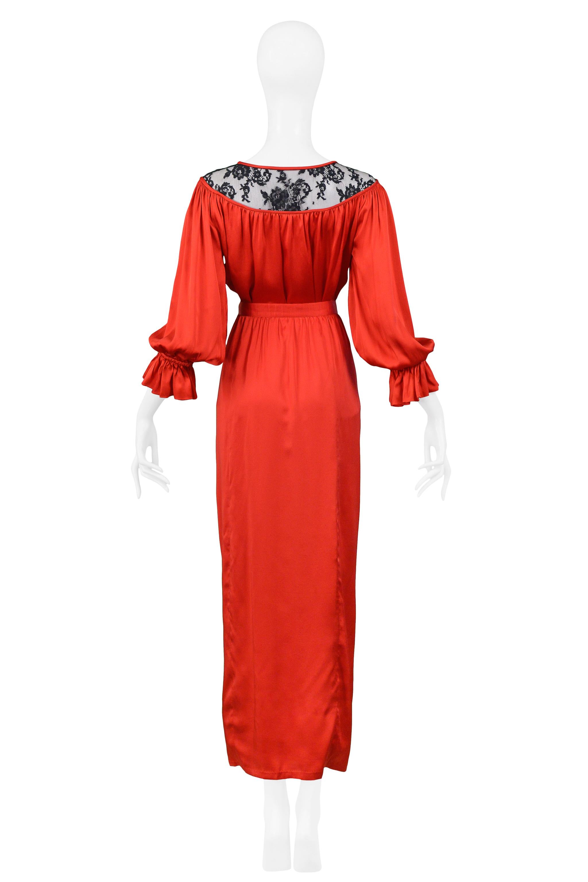 Vintage Yves Saint Laurent Red Satin & Black Lace Ensemble In Excellent Condition For Sale In Los Angeles, CA