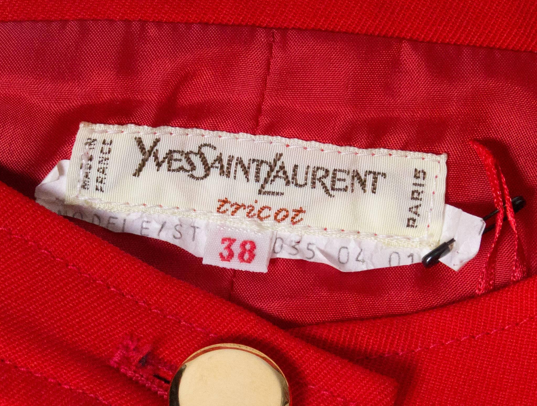 Vintage Yves Saint Laurent Red  Skirt In Good Condition For Sale In London, GB