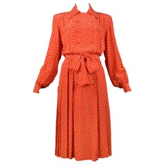 Vintage Yves Saint Laurent Red & White Dot Double Breasted Silk Dress with Sash