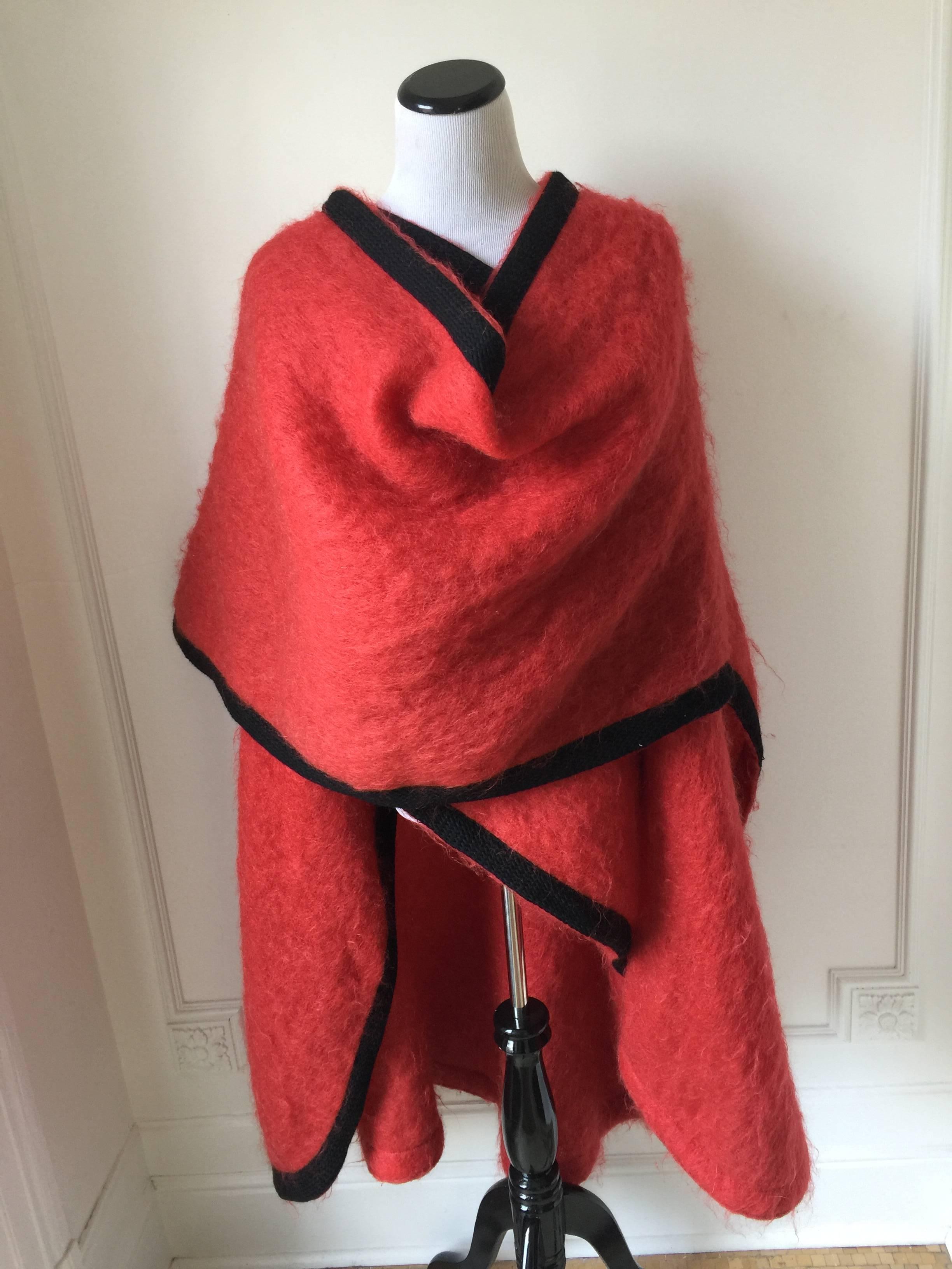 Vintage Yves Saint Laurent Red Wool Cape In Excellent Condition In Port Hope, ON