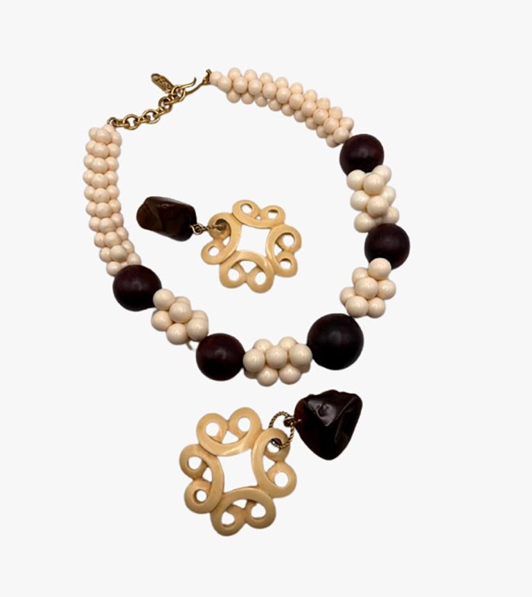 Artisan Vintage Yves Saint Laurent Resin & Wood Bead African Collection Necklace, 1967 For Sale