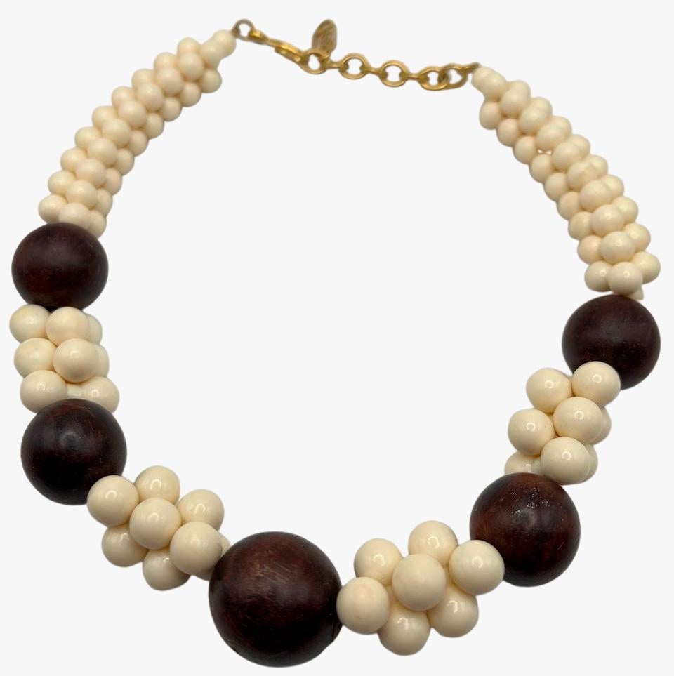 Women's Vintage Yves Saint Laurent Resin & Wood Bead African Collection Necklace, 1967 For Sale