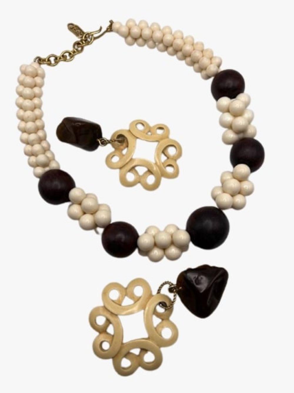 British Colonial Vintage Yves Saint Laurent Resin & Wood Bead African Collection Necklace, 1967