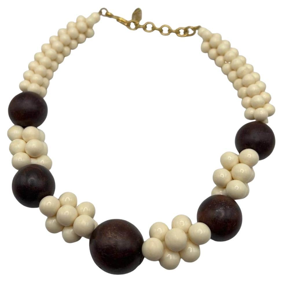 Vintage Yves Saint Laurent Resin & Wood Bead African Collection Necklace, 1967 For Sale