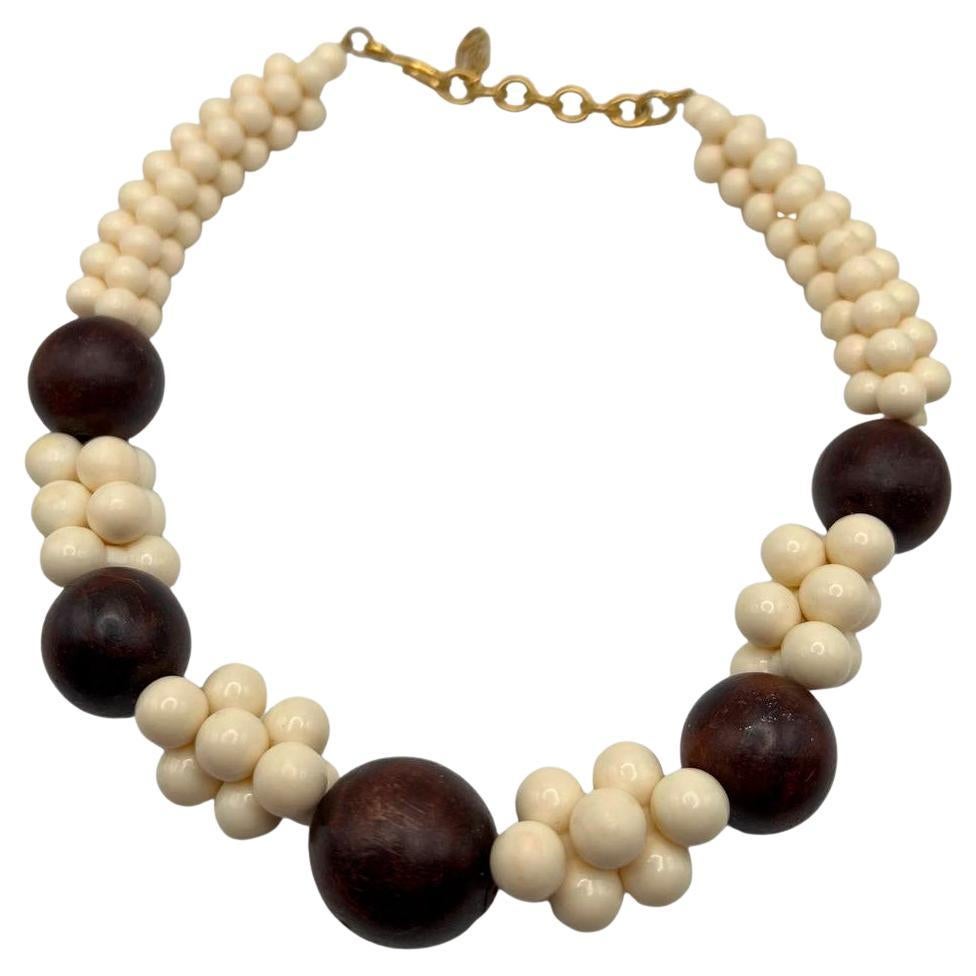 Vintage Yves Saint Laurent Resin & Wood Bead African Collection Necklace, 1967 For Sale