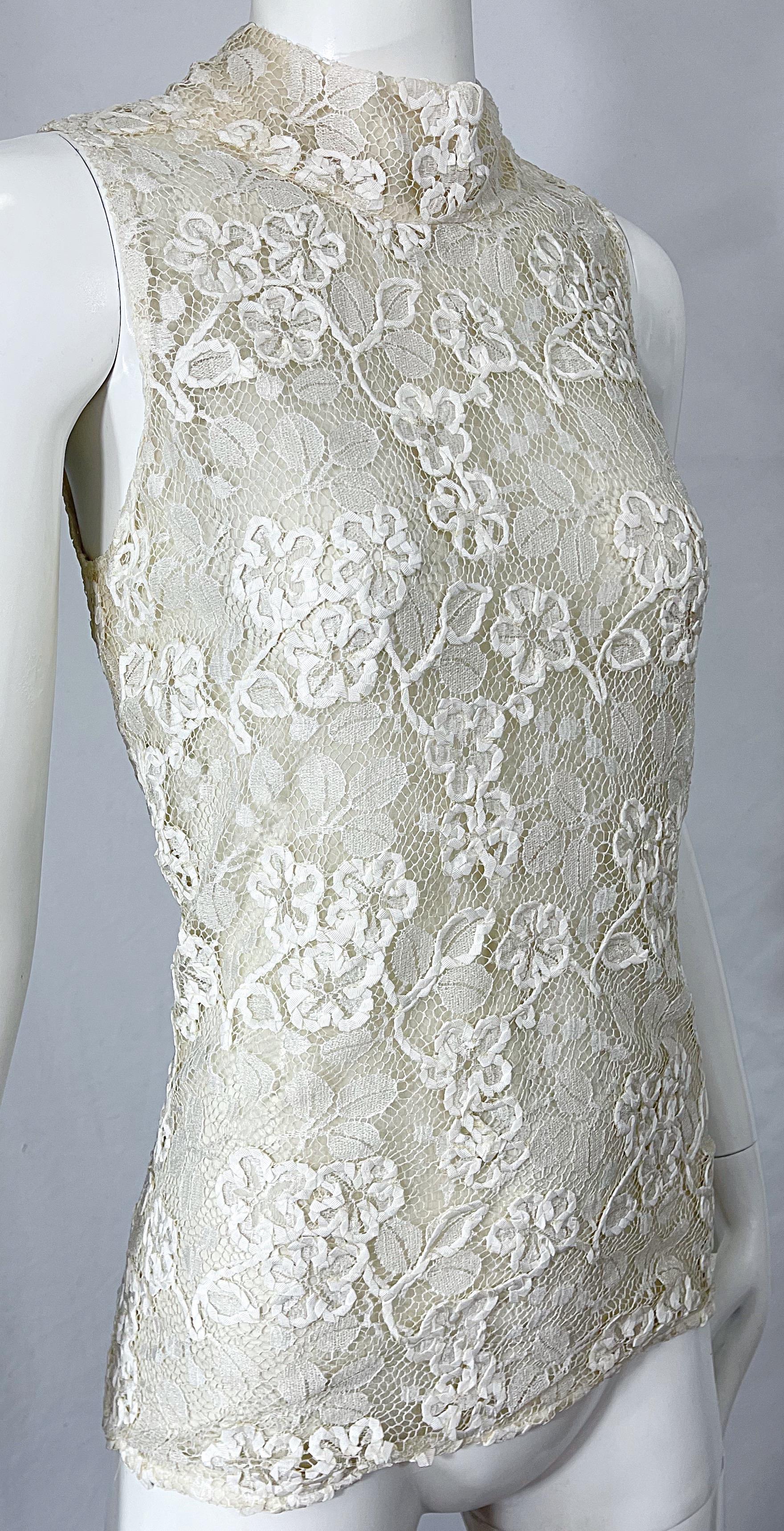 Vintage Yves Saint Laurent Rive Gauche 1990s White Belgium Lace Sheer ...