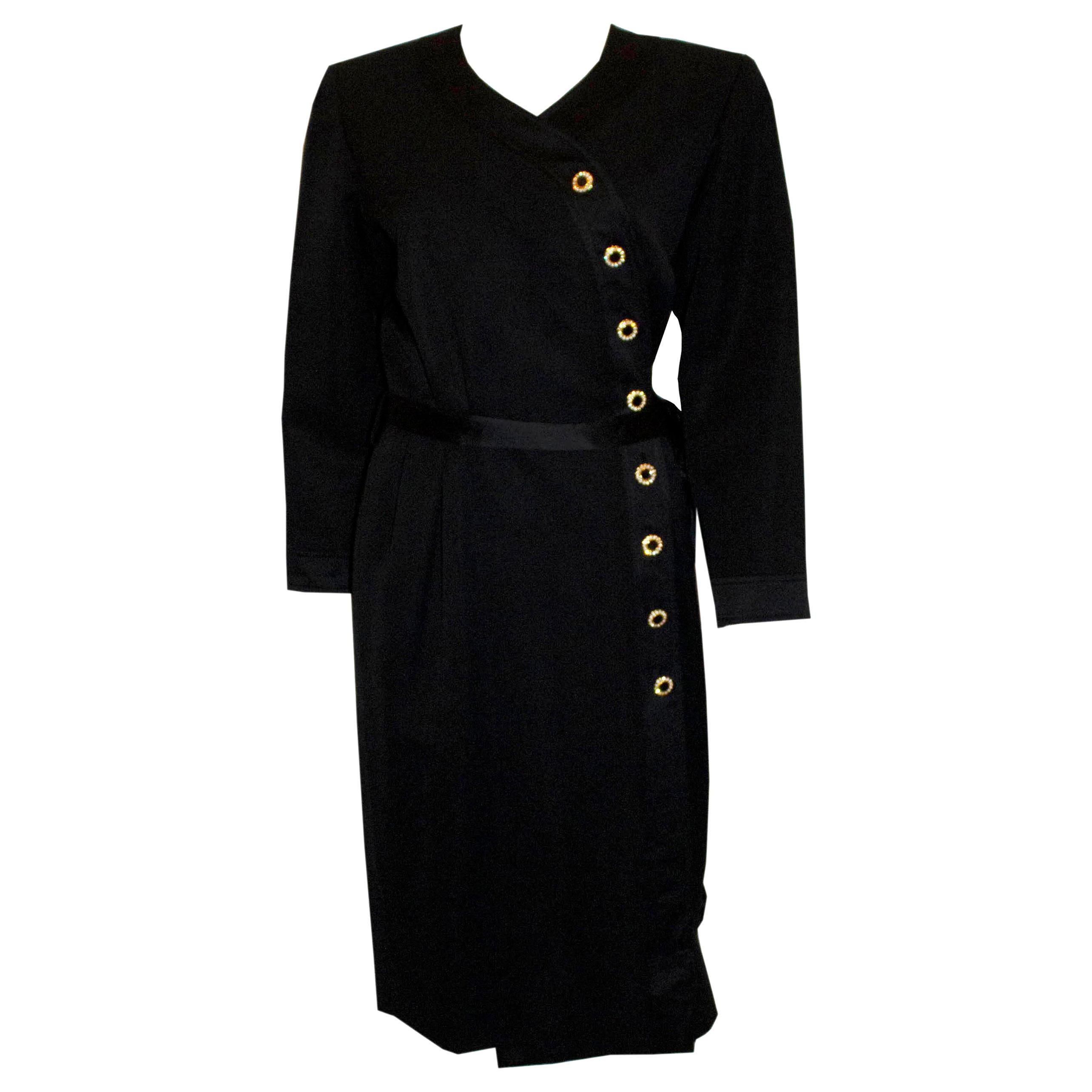 Vintage Yves Saint Laurent Rive Gauche Black Cocktail Dress For Sale