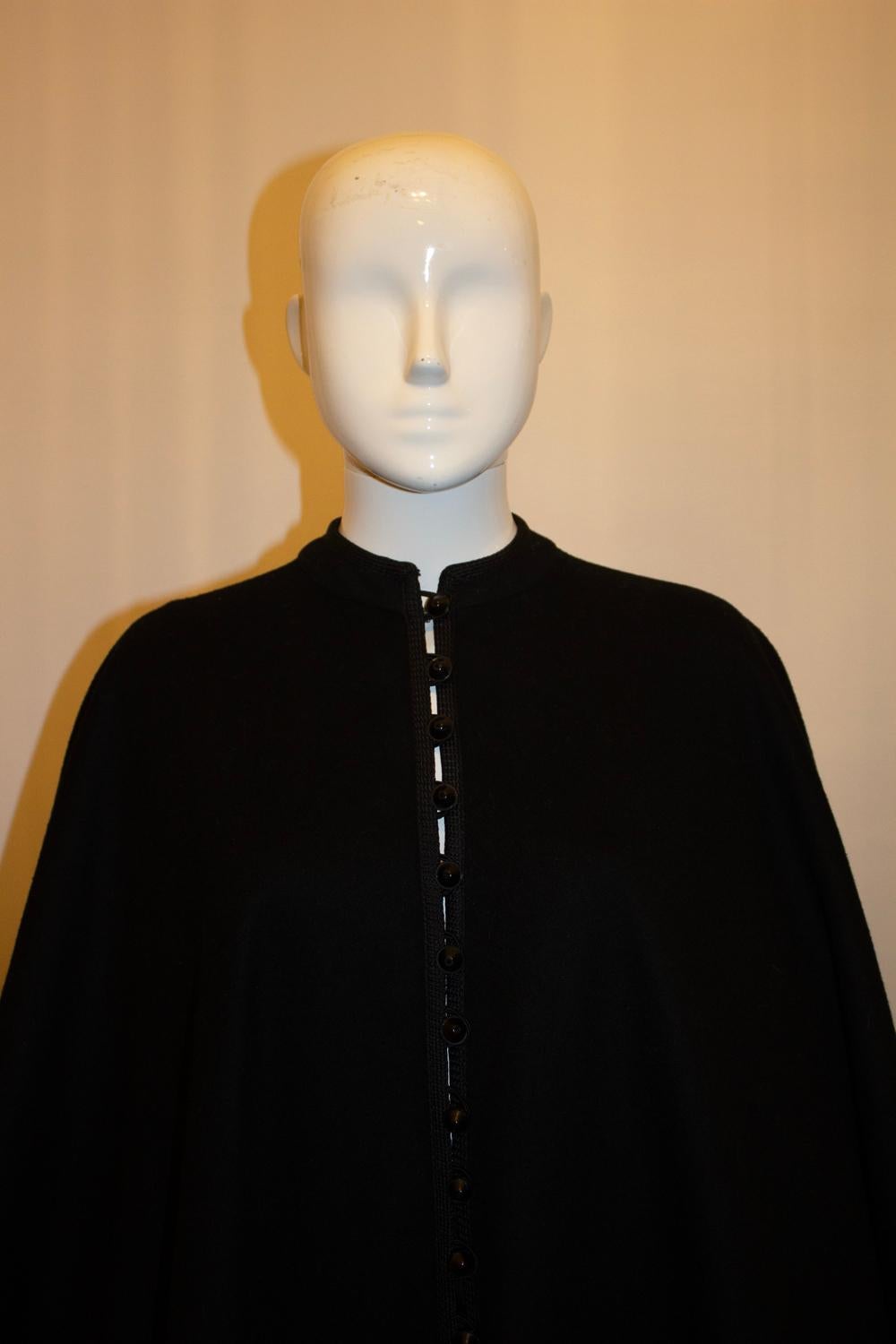 Vintage Yves Saint Laurent Rive Gauche Black Wool Cape For Sale 1
