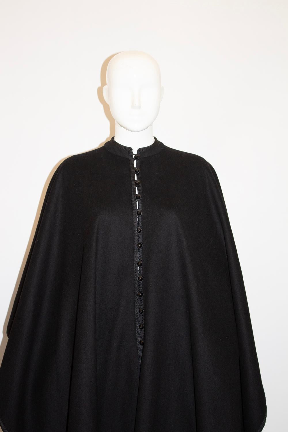 Vintage Yves Saint Laurent Rive Gauche Black Wool Cape For Sale 2