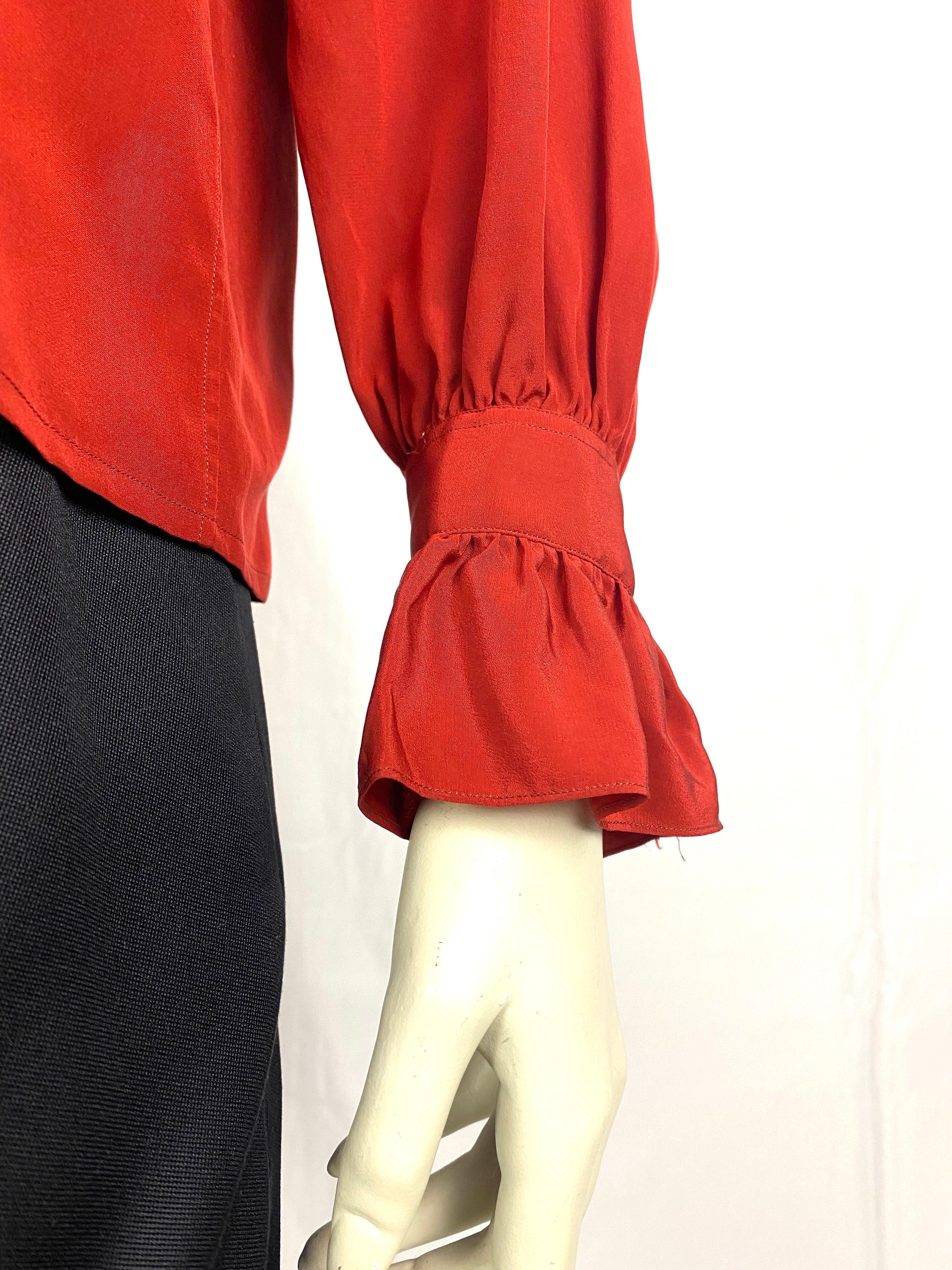 Women's Vintage Yves saint Laurent Rive Gauche blouse from 1970. Cardinal Red. For Sale