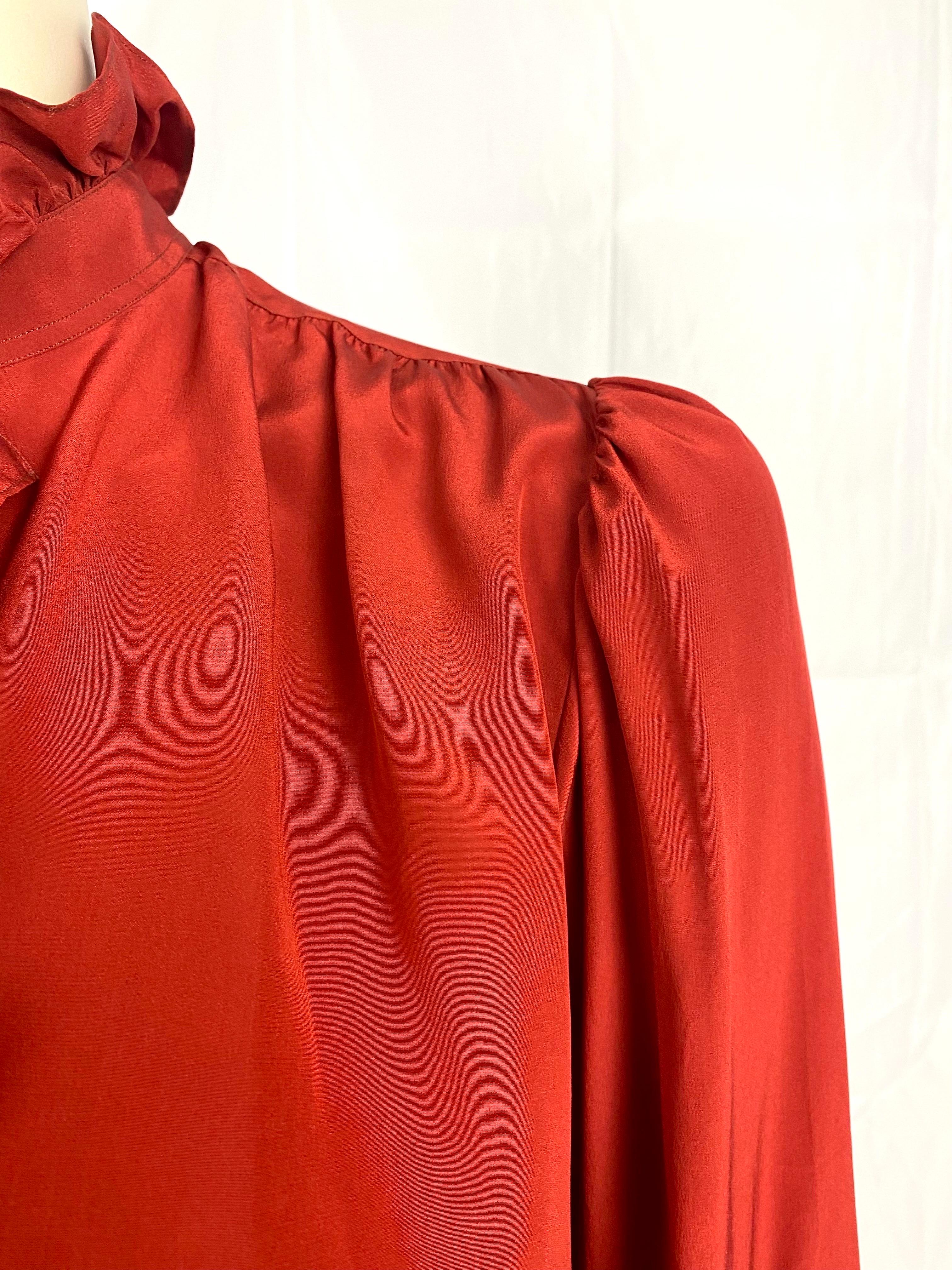 Vintage Yves saint Laurent Rive Gauche blouse from 1970. Cardinal Red. For Sale 1