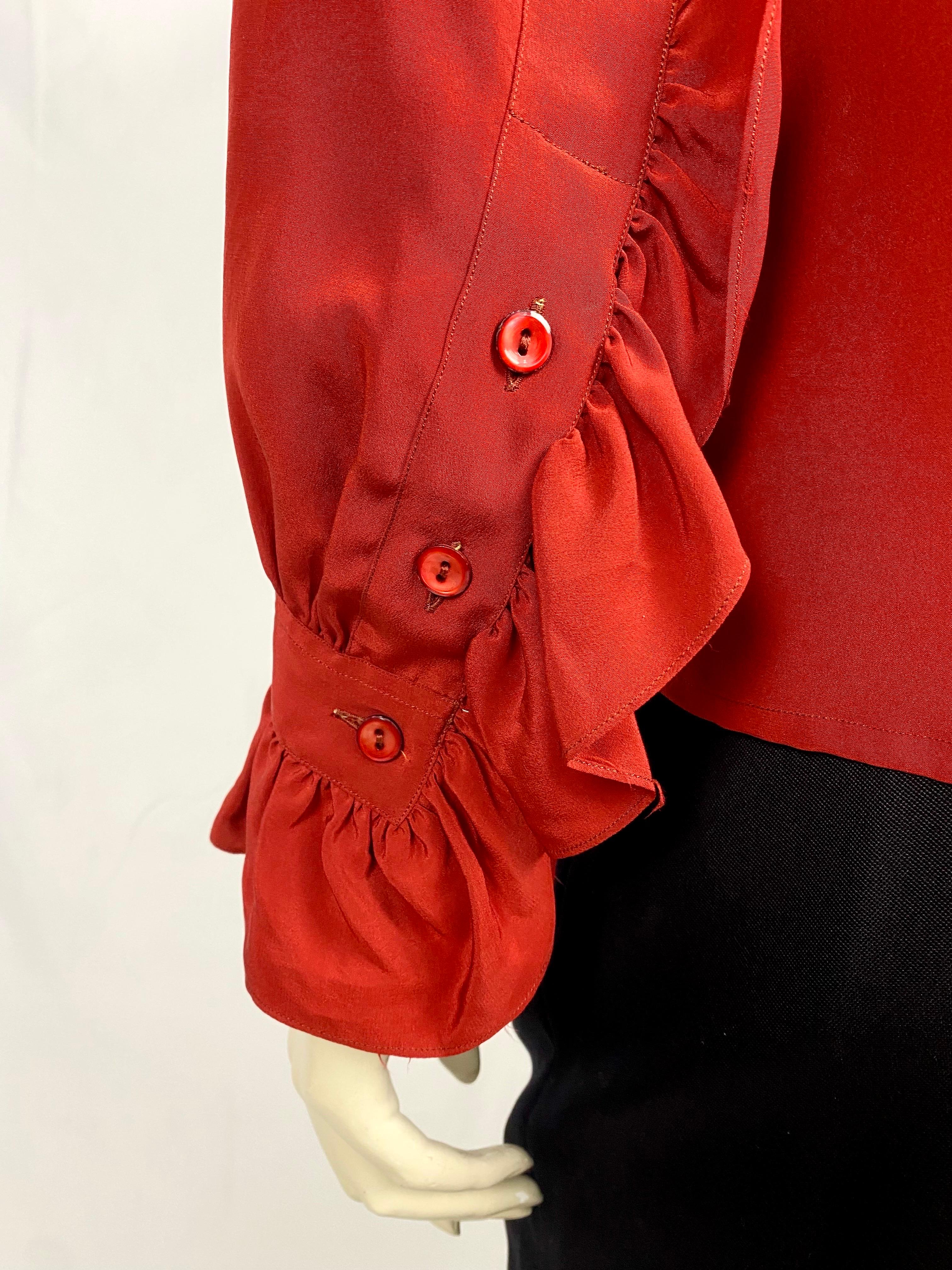 Vintage Yves saint Laurent Rive Gauche blouse from 1970. Cardinal Red. For Sale 2