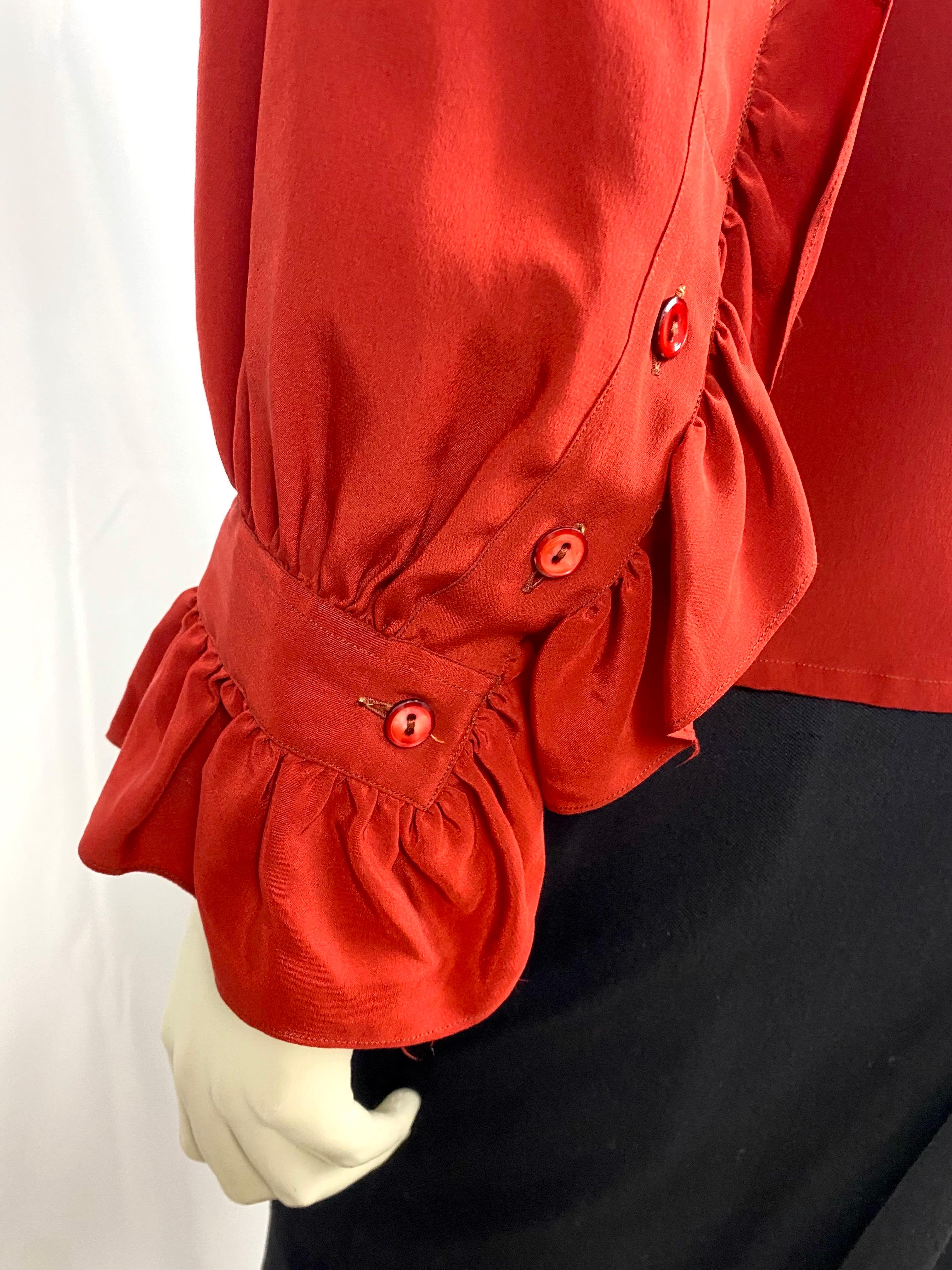Vintage Yves saint Laurent Rive Gauche blouse from 1970. Cardinal Red. For Sale 3