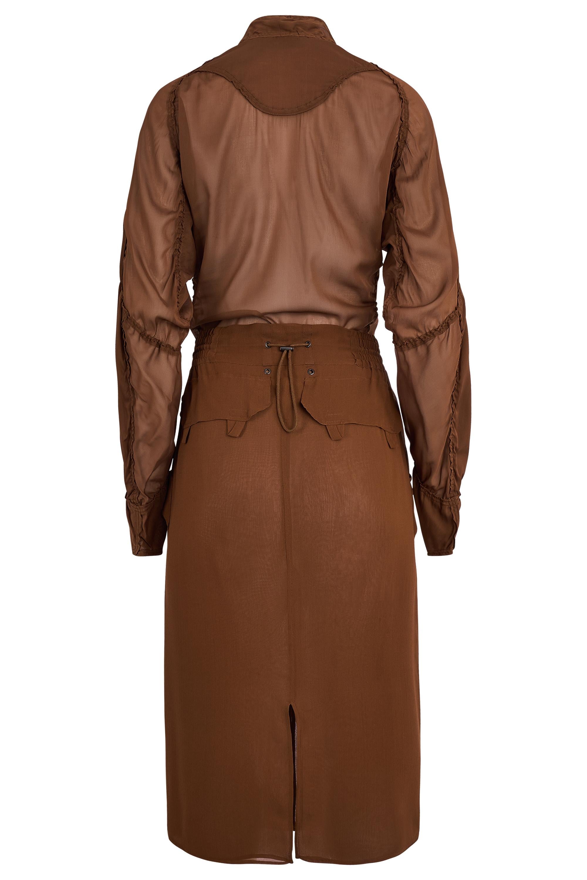 Conjunto Vintage Yves Saint Laurent Rive Gauche By Tom Ford S/S 2002 Seda Marrón en venta 6