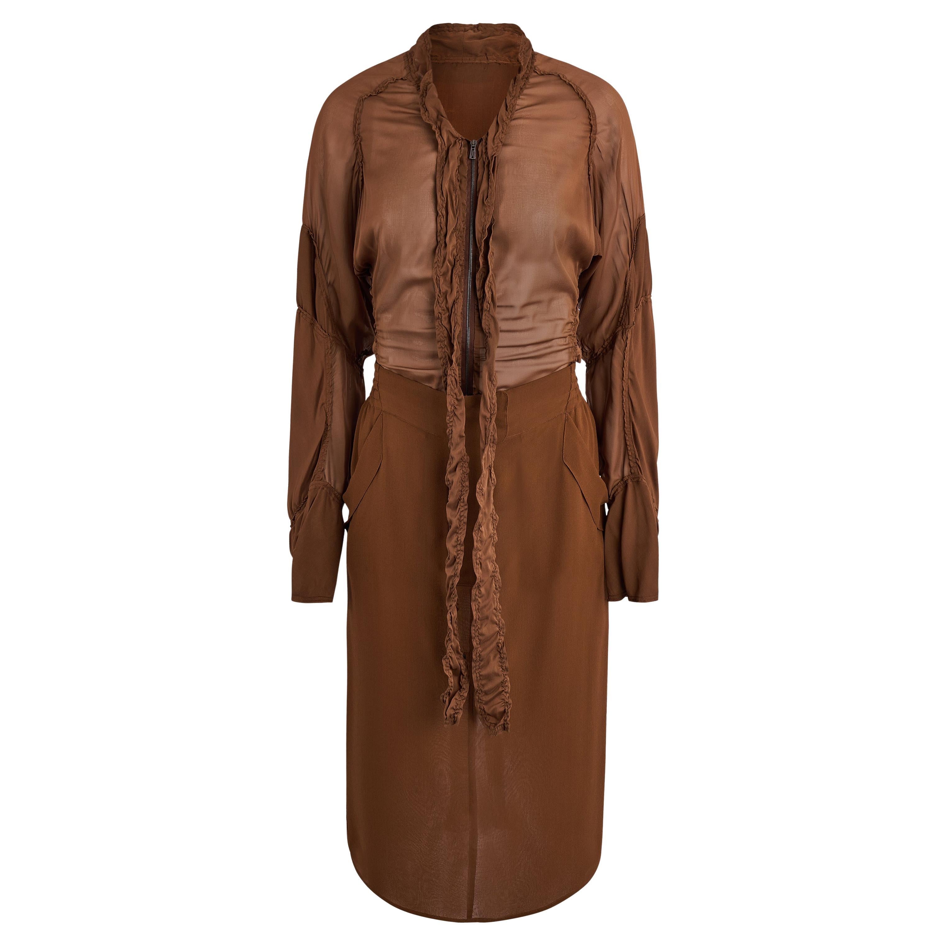 Conjunto Vintage Yves Saint Laurent Rive Gauche By Tom Ford S/S 2002 Seda Marrón en venta