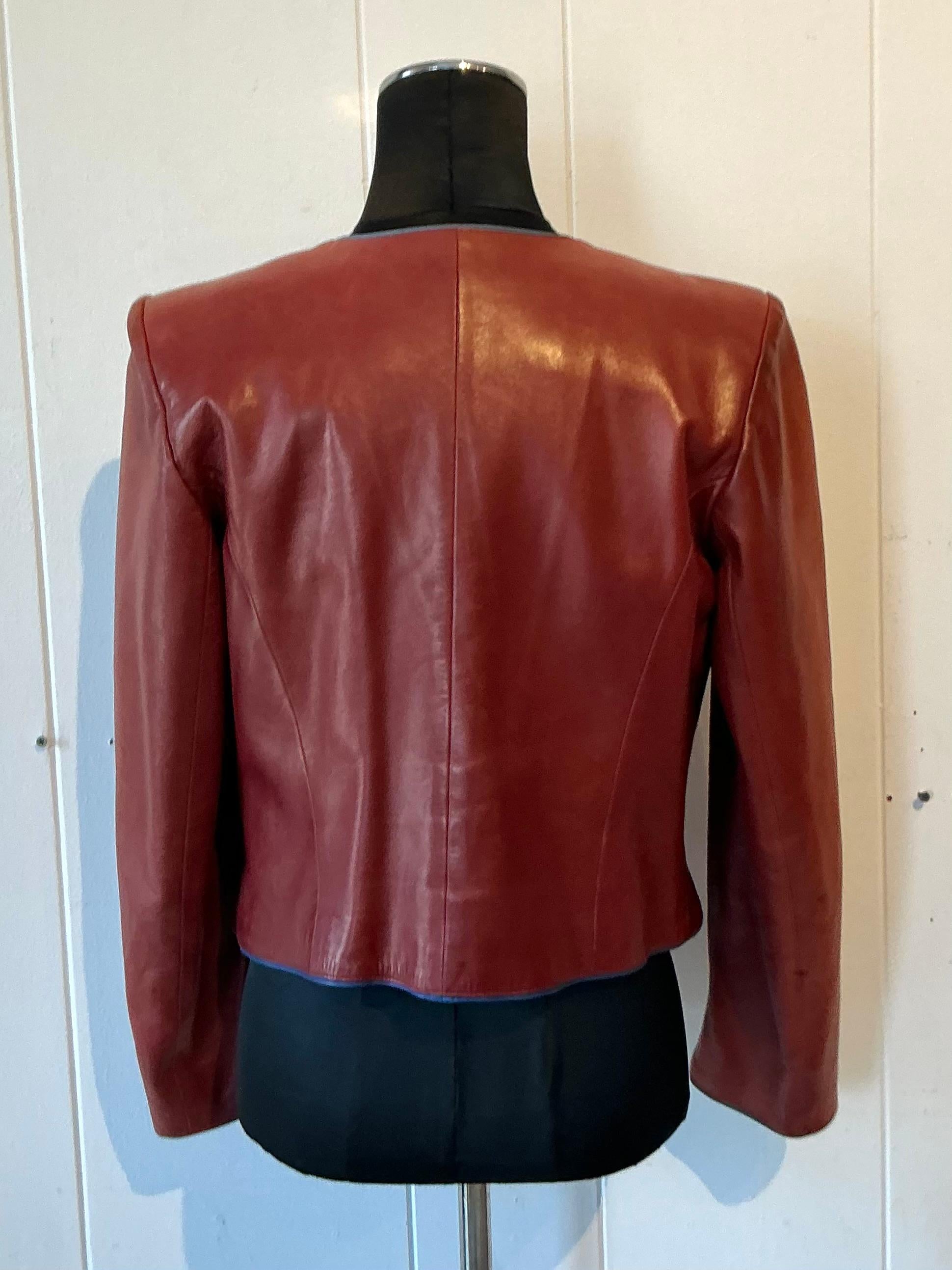 Brown Vintage Yves Saint Laurent Rive Gauche Embellished Leather Jacket For Sale