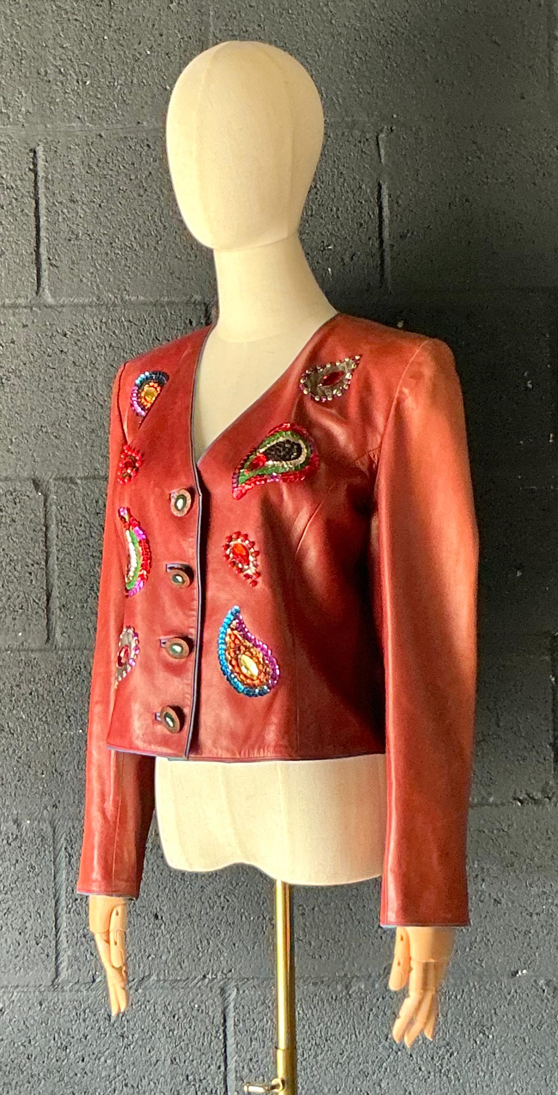 Vintage Yves Saint Laurent Rive Gauche verschönerte Lederjacke im Zustand ��„Gut“ im Angebot in West Palm Beach, FL