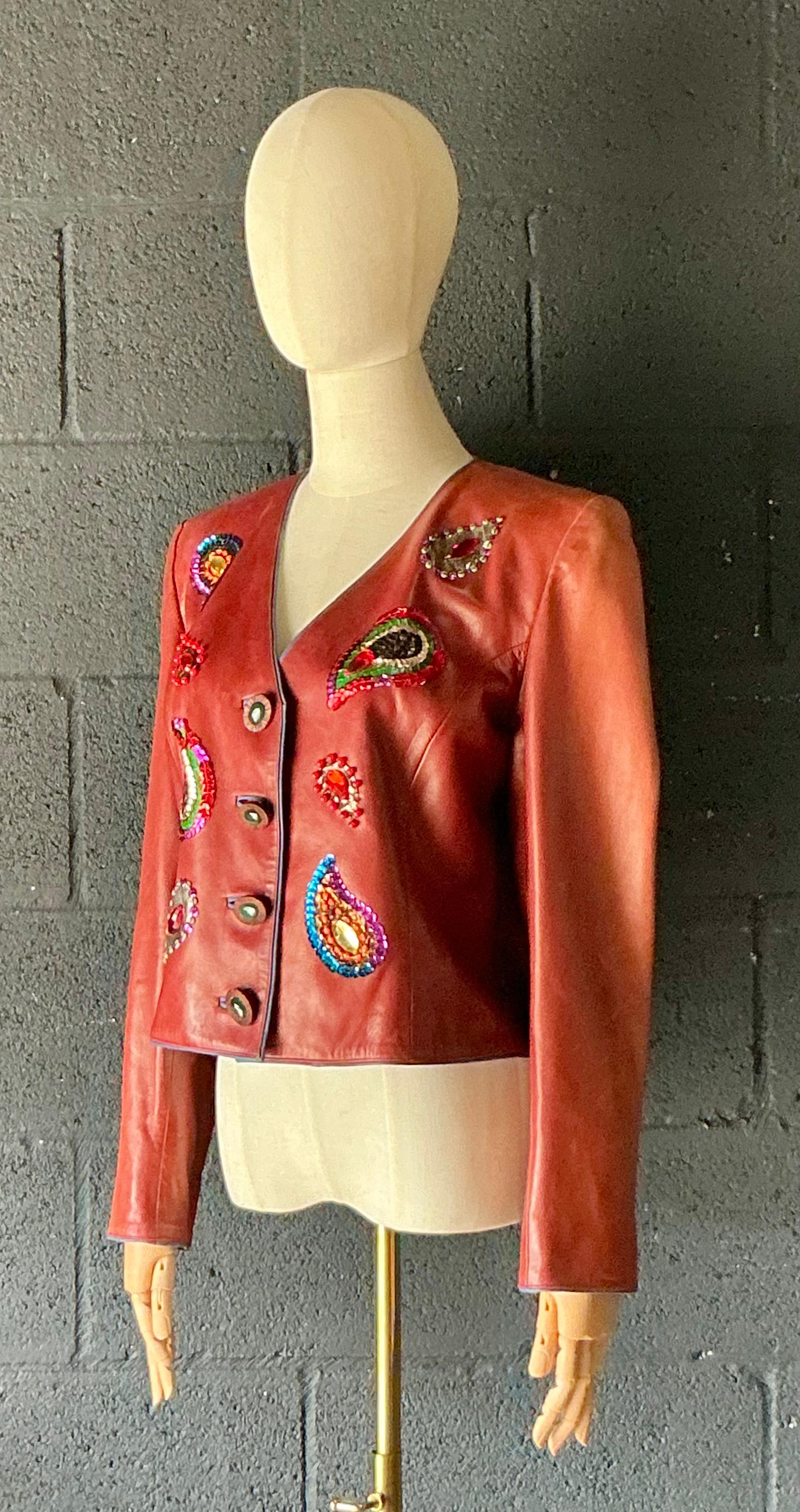 Vintage Yves Saint Laurent Rive Gauche verschönerte Lederjacke für Damen oder Herren im Angebot