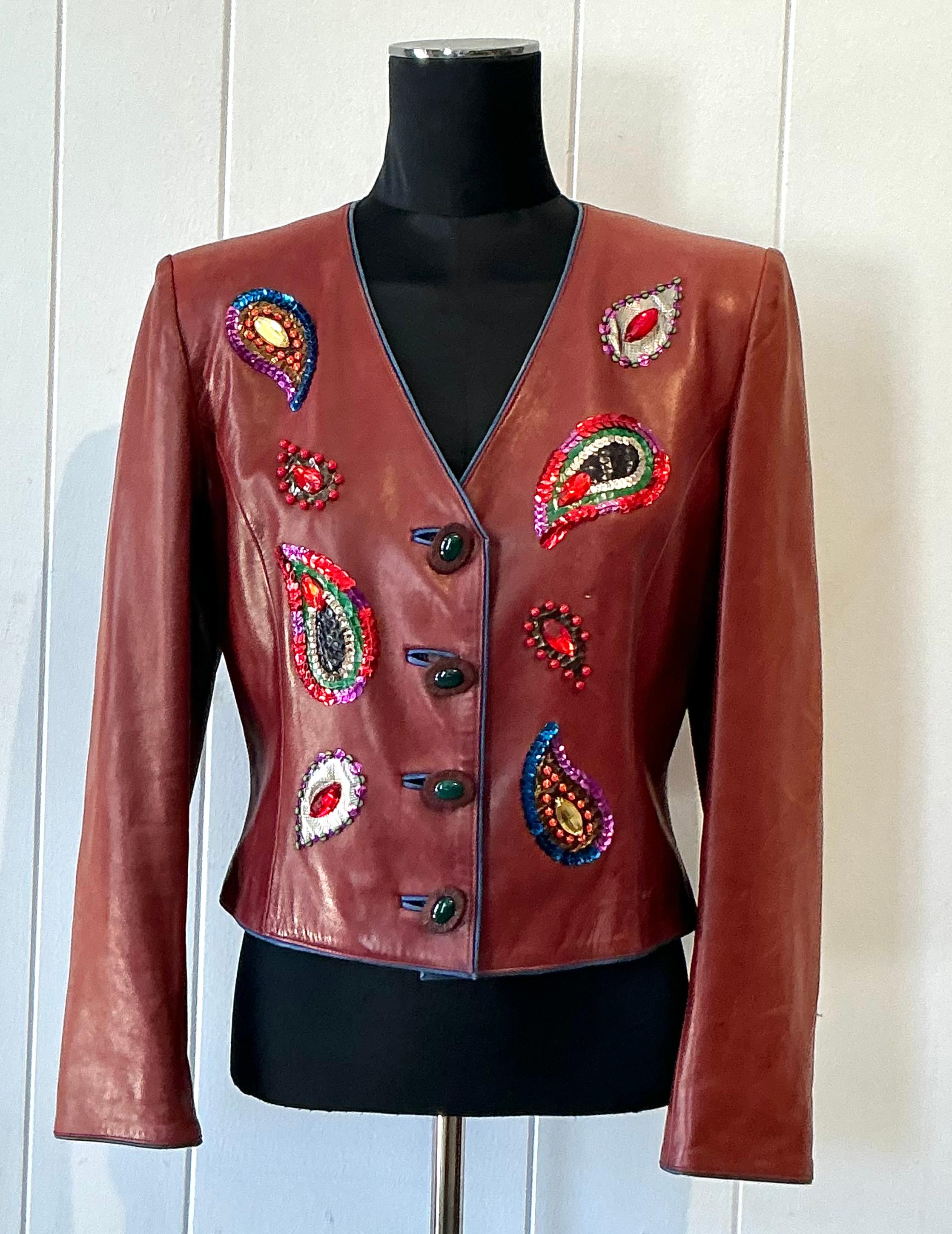 Vintage Yves Saint Laurent Rive Gauche Embellished Leather Jacket For Sale 1