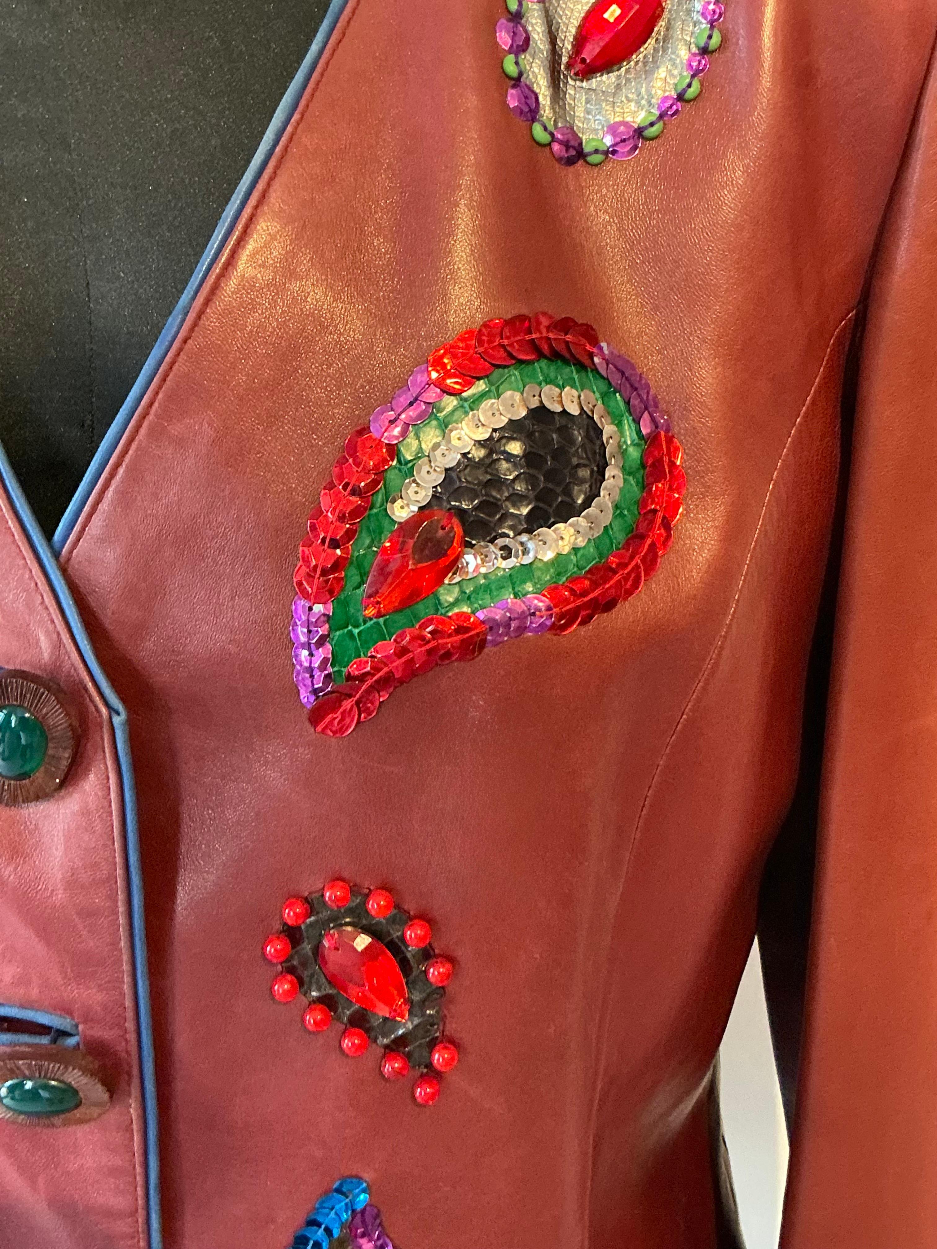 Vintage Yves Saint Laurent Rive Gauche Embellished Leather Jacket For Sale 4