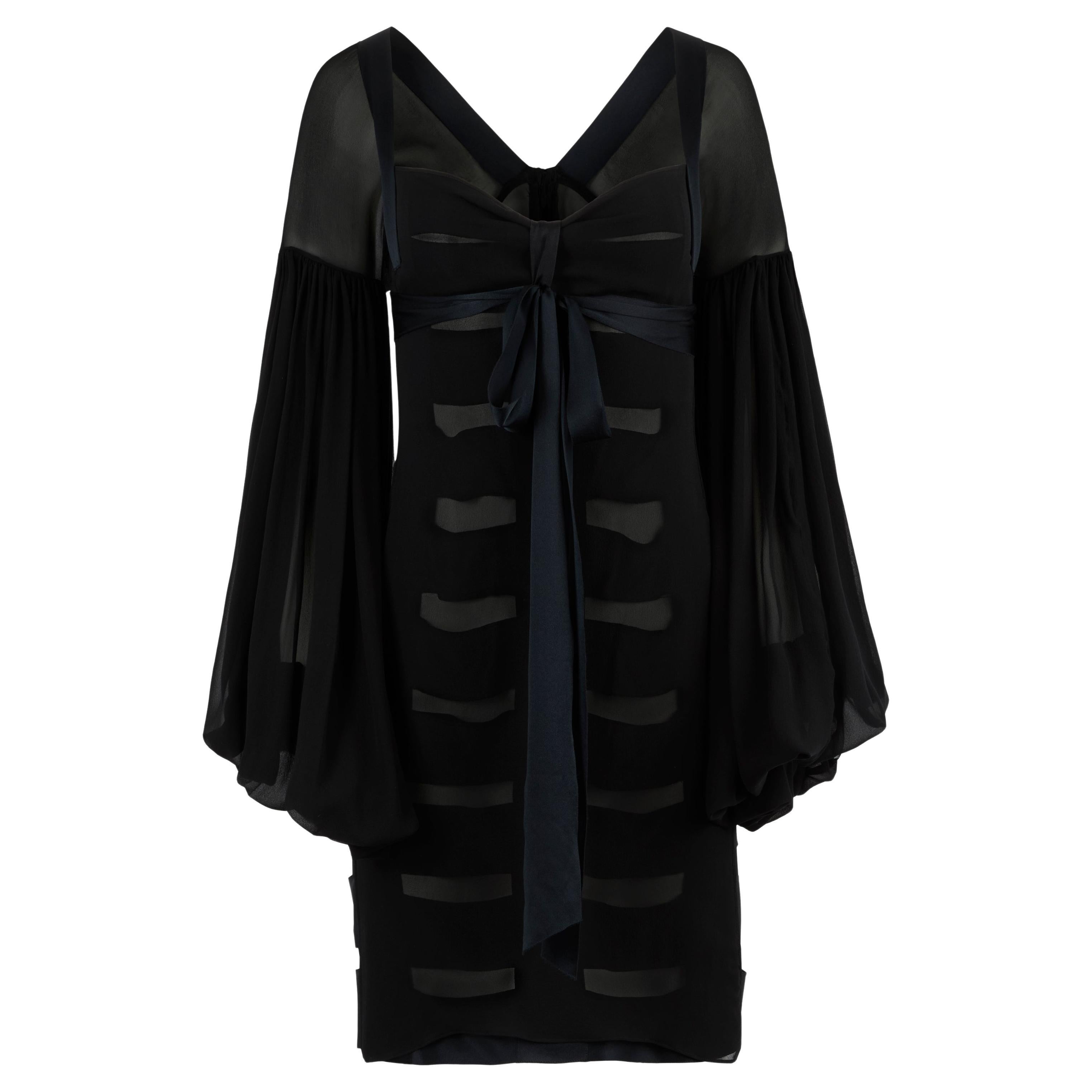 Vintage Yves Saint Laurent Rive Gauche F/W 2002 Silk Chiffon Black Dress en vente