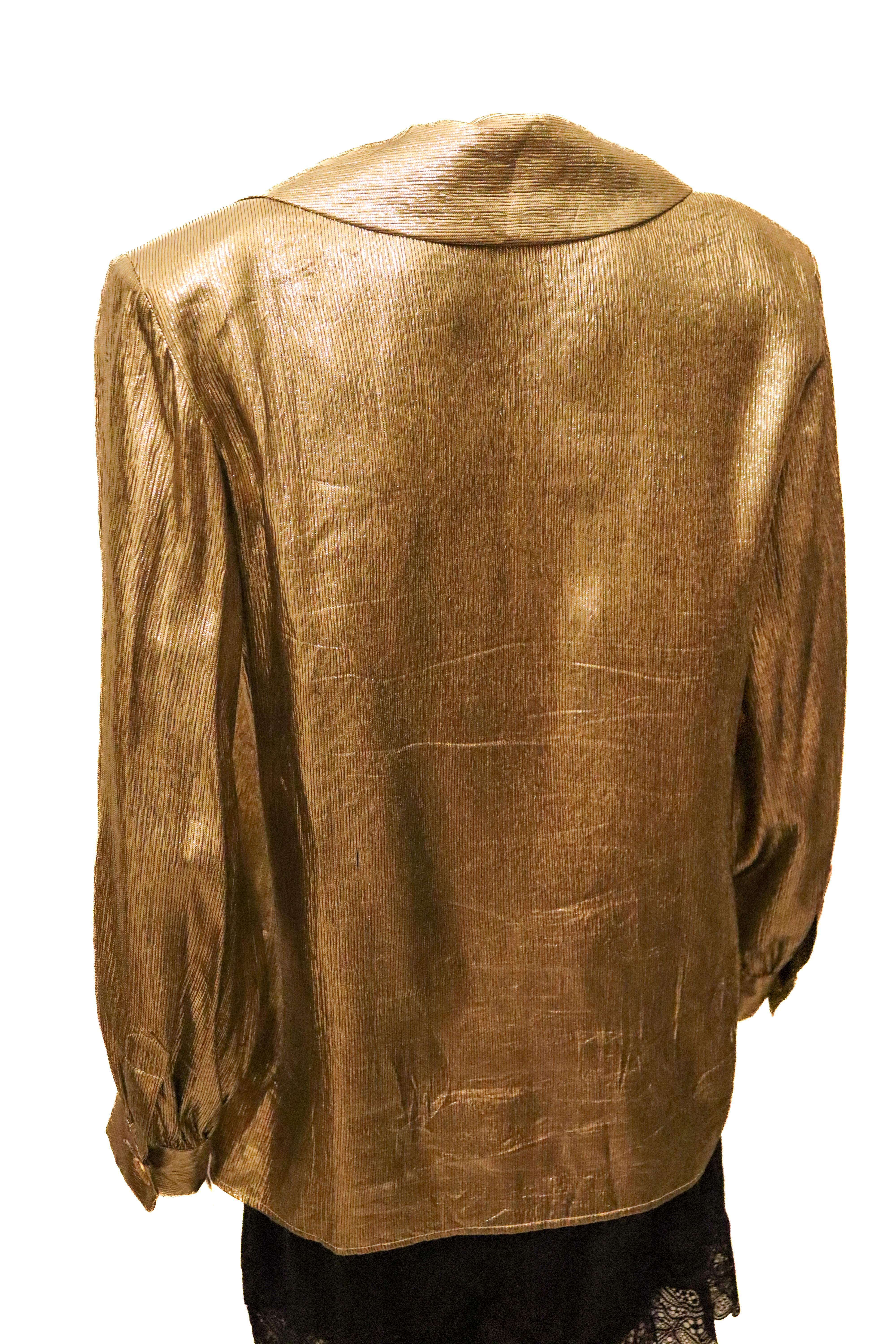 Brown Vintage Yves Saint Laurent Rive Gauche Gold Evening Jacket / Shirt For Sale