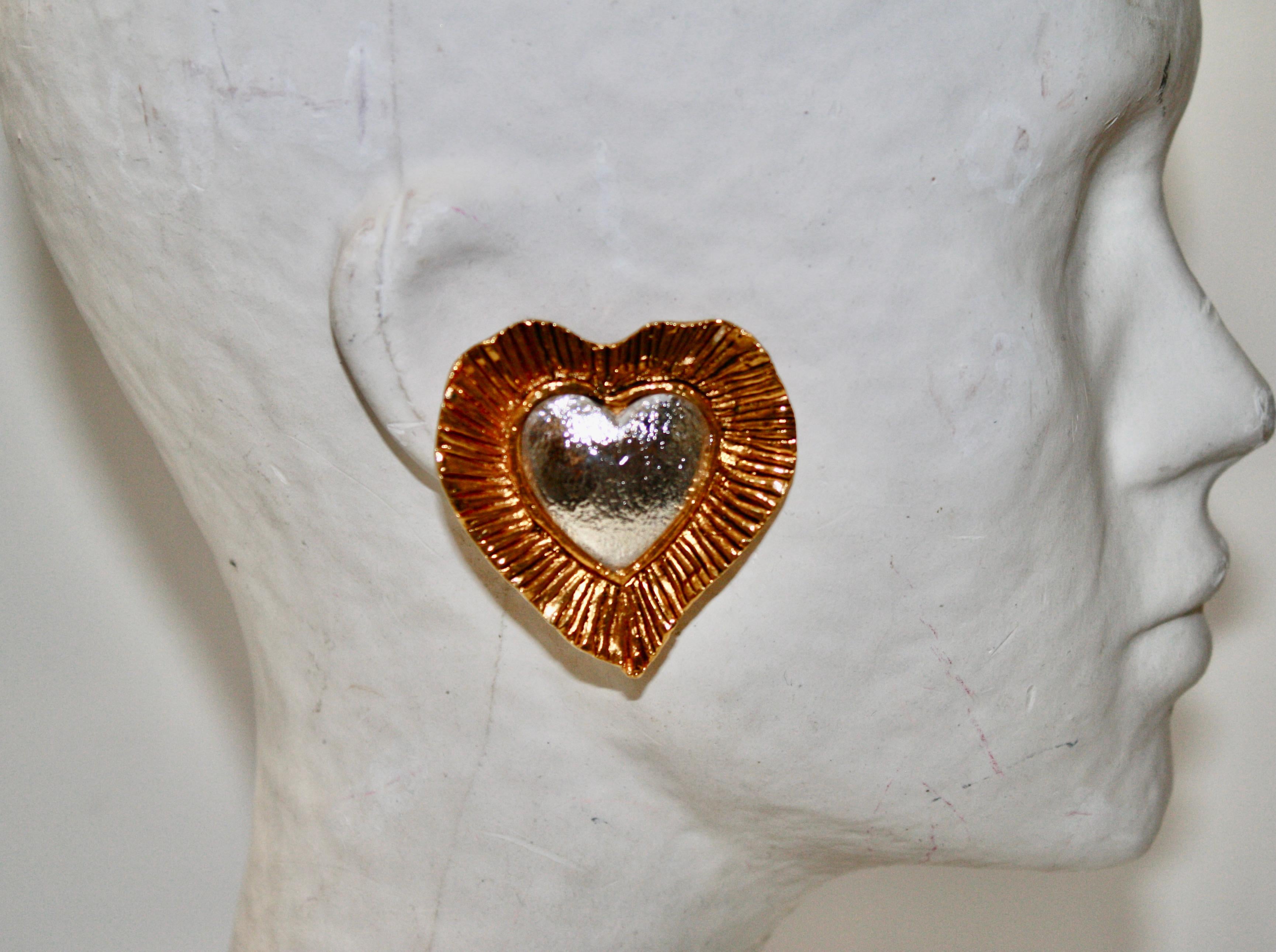 Vintage Yves Saint Laurent Rive Gauche Heart Earrings In Excellent Condition In Virginia Beach, VA