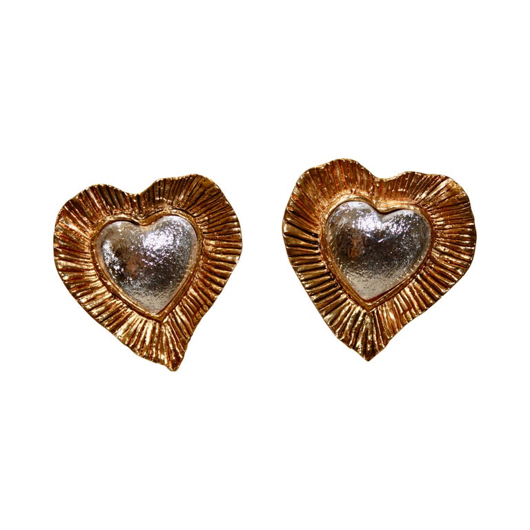Vintage Yves Saint Laurent Rive Gauche Heart Earrings For Sale at 1stDibs