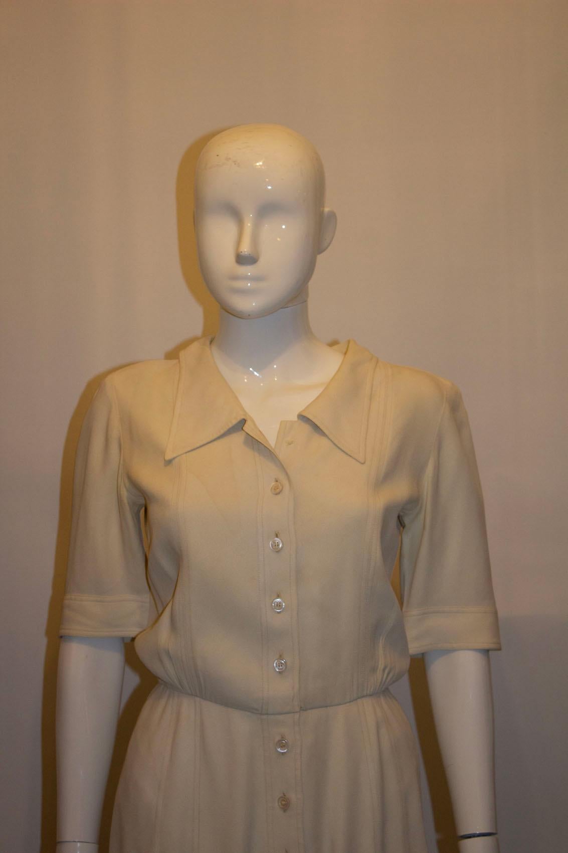 Vintage Yves Saint Laurent Rive Gauche Ivory Day Dress In Good Condition For Sale In London, GB