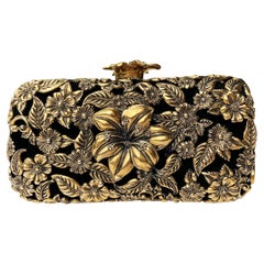 Retro Yves Saint Laurent Rive Gauche Limited Edition Gold Metal Clutch 