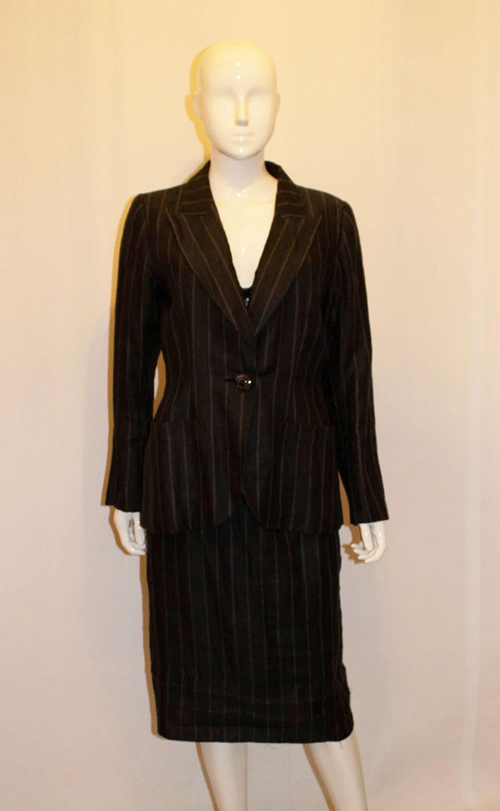 Black Vintage Yves Saint Laurent Rive Gauche Linen Skirt Suit For Sale