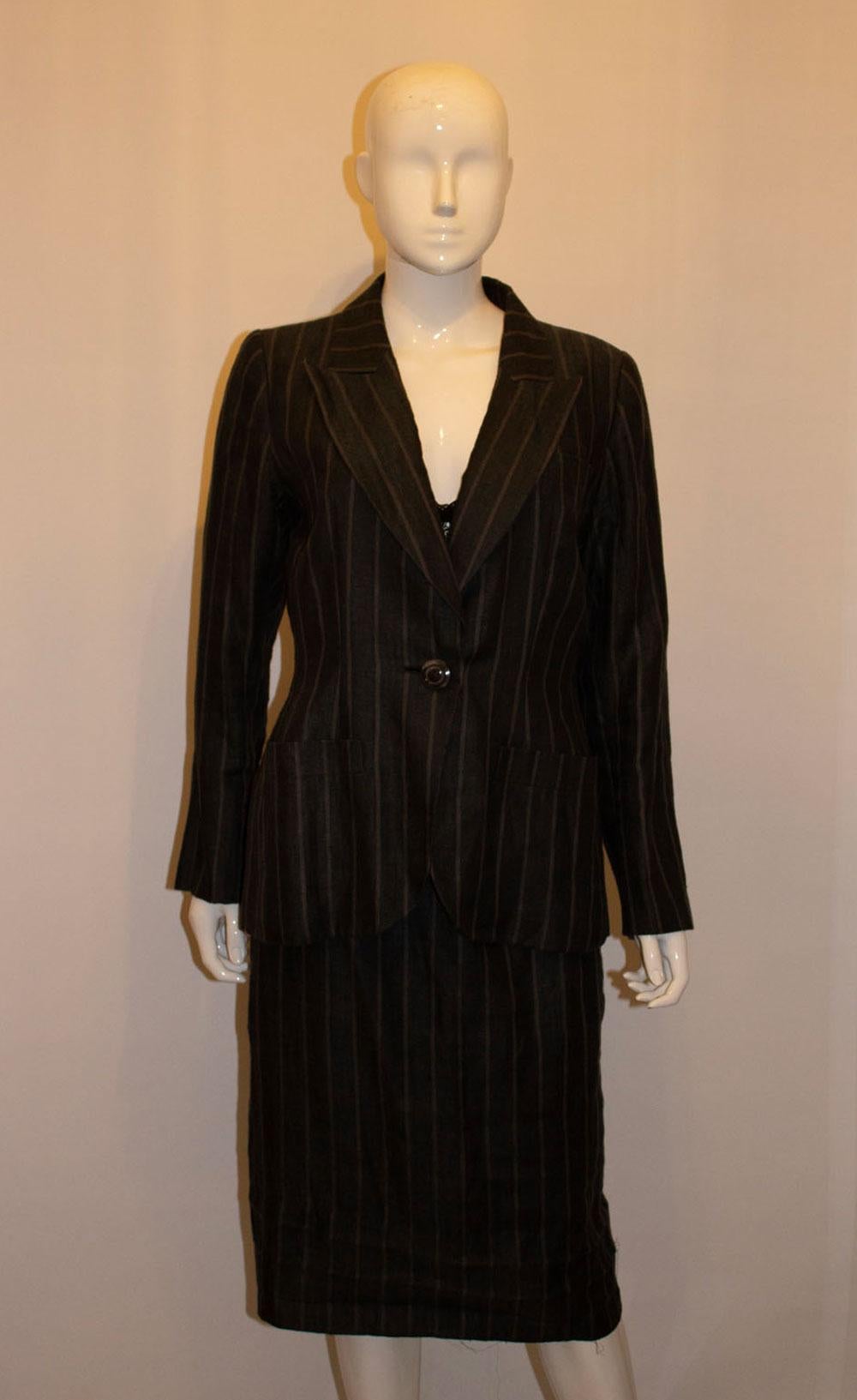 Vintage Yves Saint Laurent Rive Gauche Linen Skirt Suit In Good Condition For Sale In London, GB