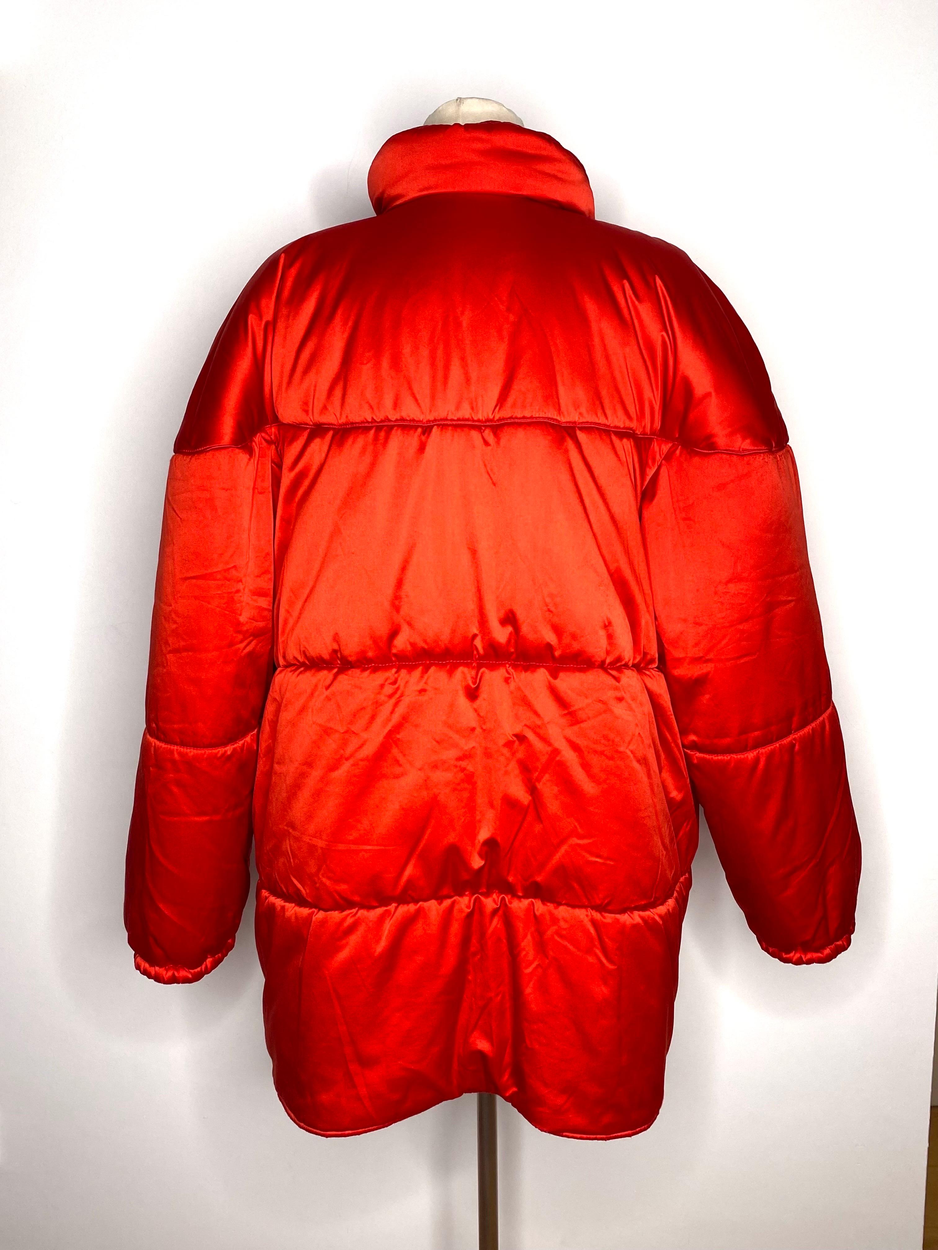 Red Vintage Yves saint Laurent Rive gauche long down jacket from the 1980’s For Sale