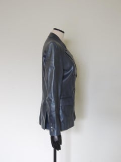 Vintage Yves Saint Laurent Rive Gauche Metallic Blue Leather Blazer Jacket