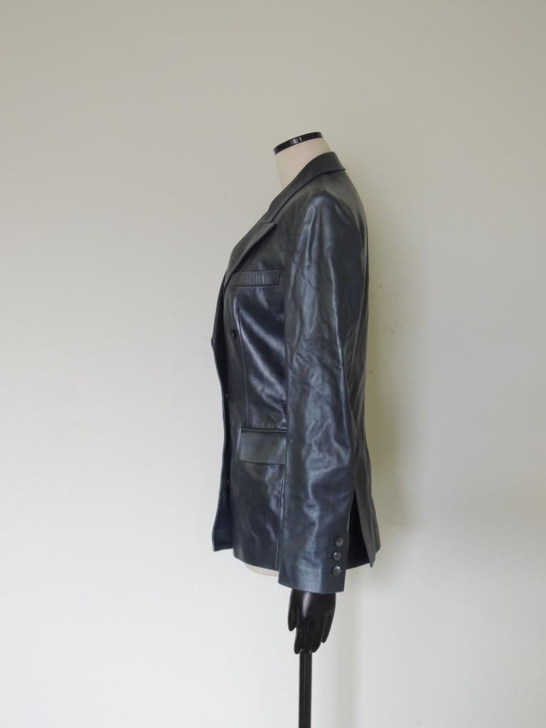 Gris Veste blazer vintage Yves Saint Laurent Rive Gauche en cuir bleu métallisé en vente