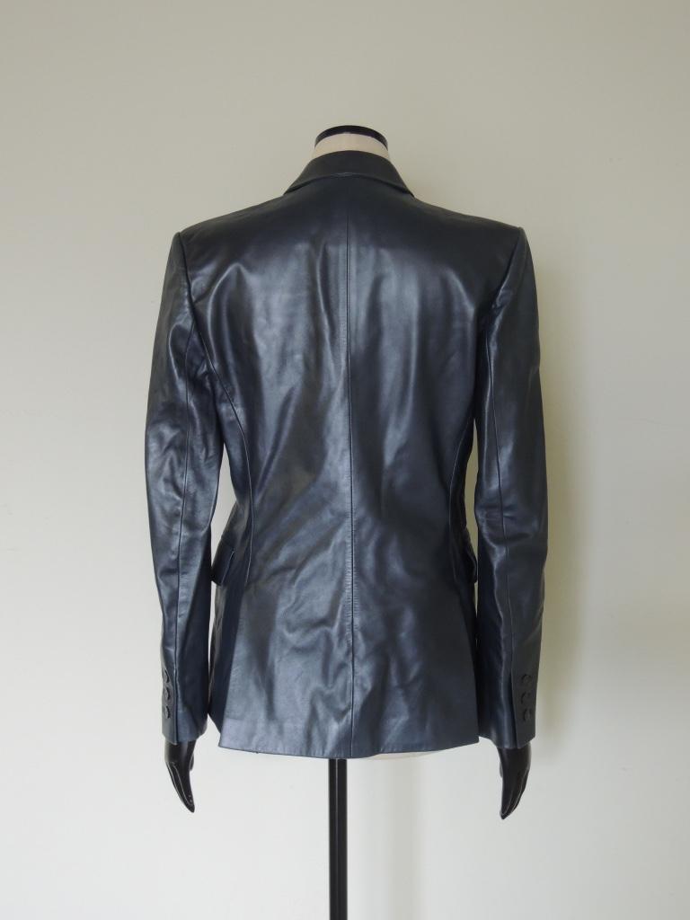 Veste blazer vintage Yves Saint Laurent Rive Gauche en cuir bleu métallisé Excellent état - En vente à Oakland, CA
