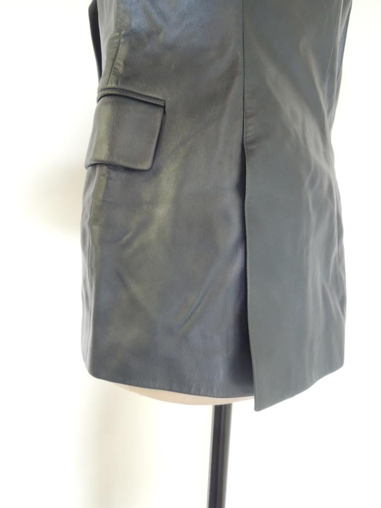 Veste blazer vintage Yves Saint Laurent Rive Gauche en cuir bleu métallisé Pour femmes en vente