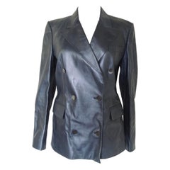 Used Yves Saint Laurent Rive Gauche Metallic Blue Leather Blazer Jacket