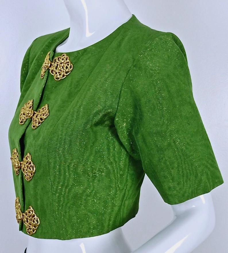Green Vintage YVES SAINT LAURENT Rive Gauche Metallic Oriental Cropped Jacket