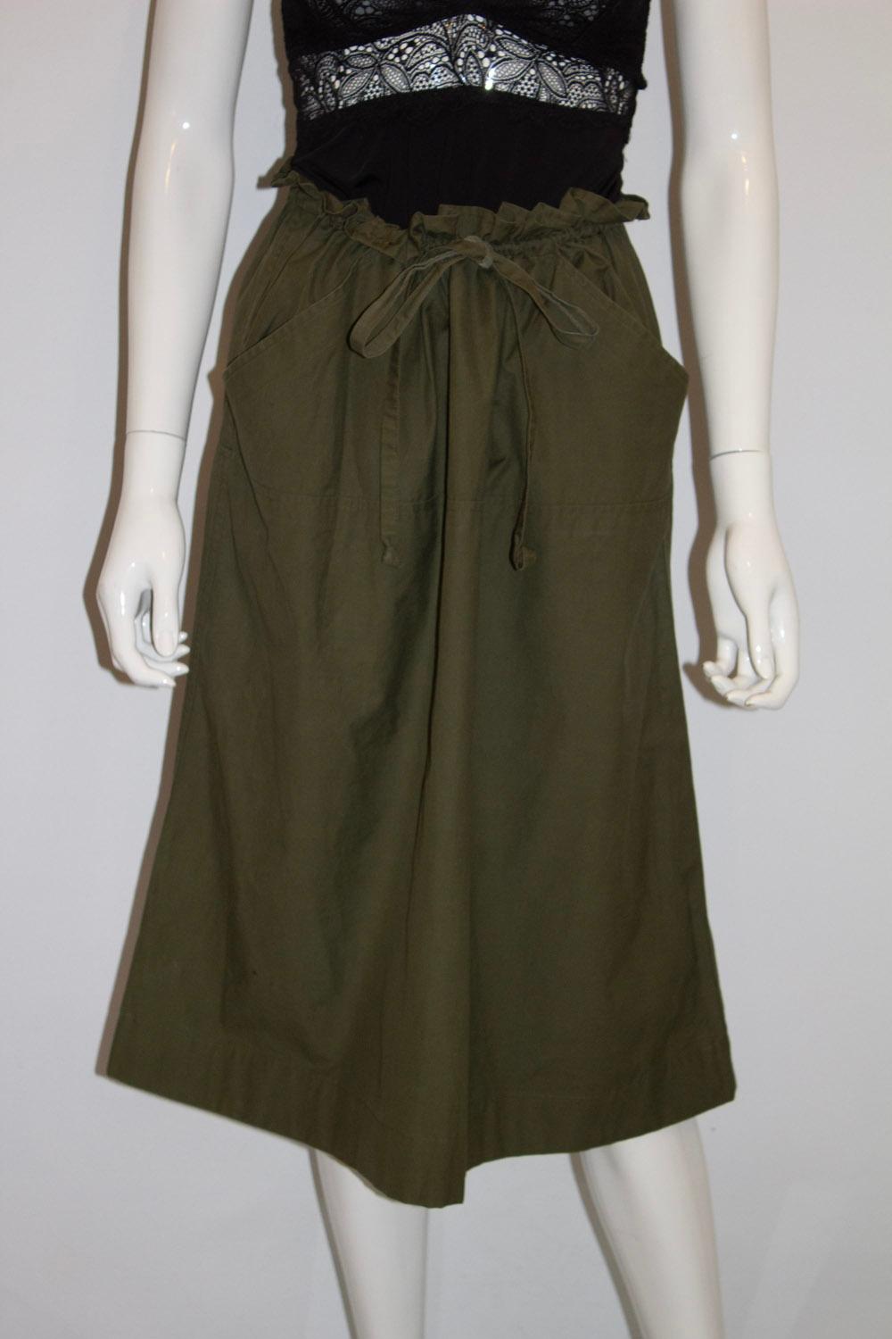 Black Vintage Yves Saint Laurent Rive Gauche Olive green Skirt For Sale