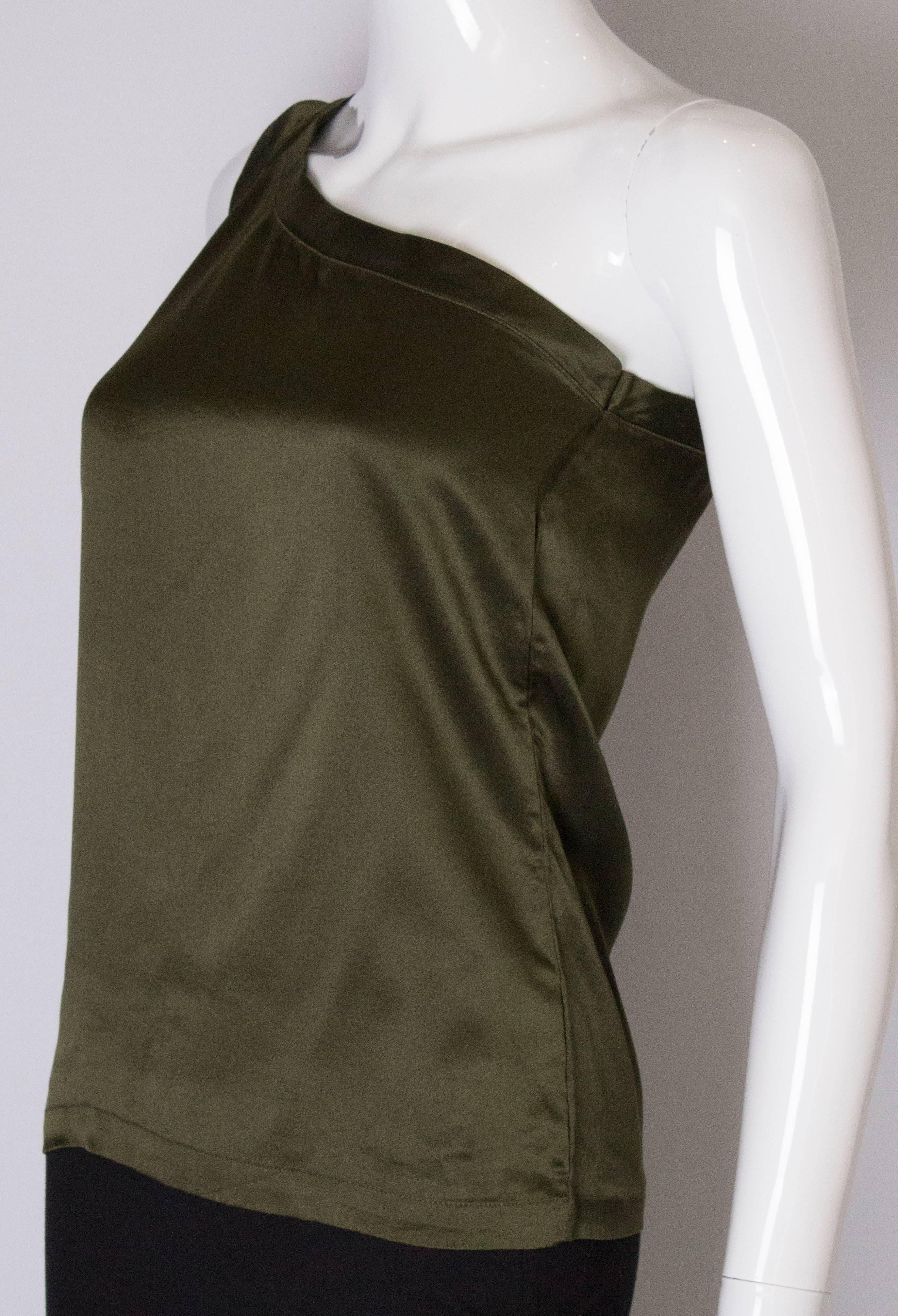 A Vintage 1990s olive green one shoulder silk top  by Yves Saint Laurent In Good Condition In London, GB