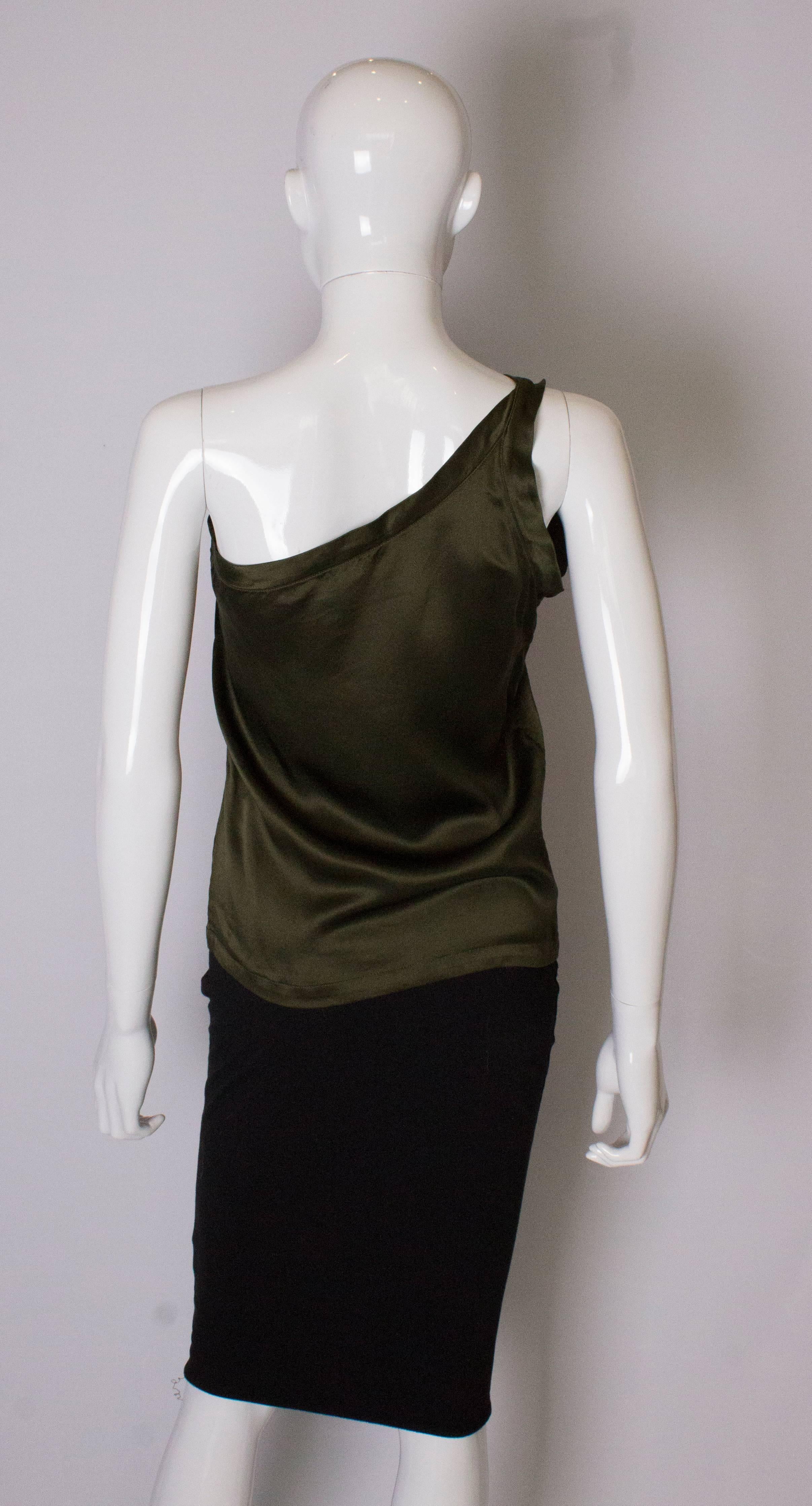 A Vintage 1990s olive green one shoulder silk top  by Yves Saint Laurent 2
