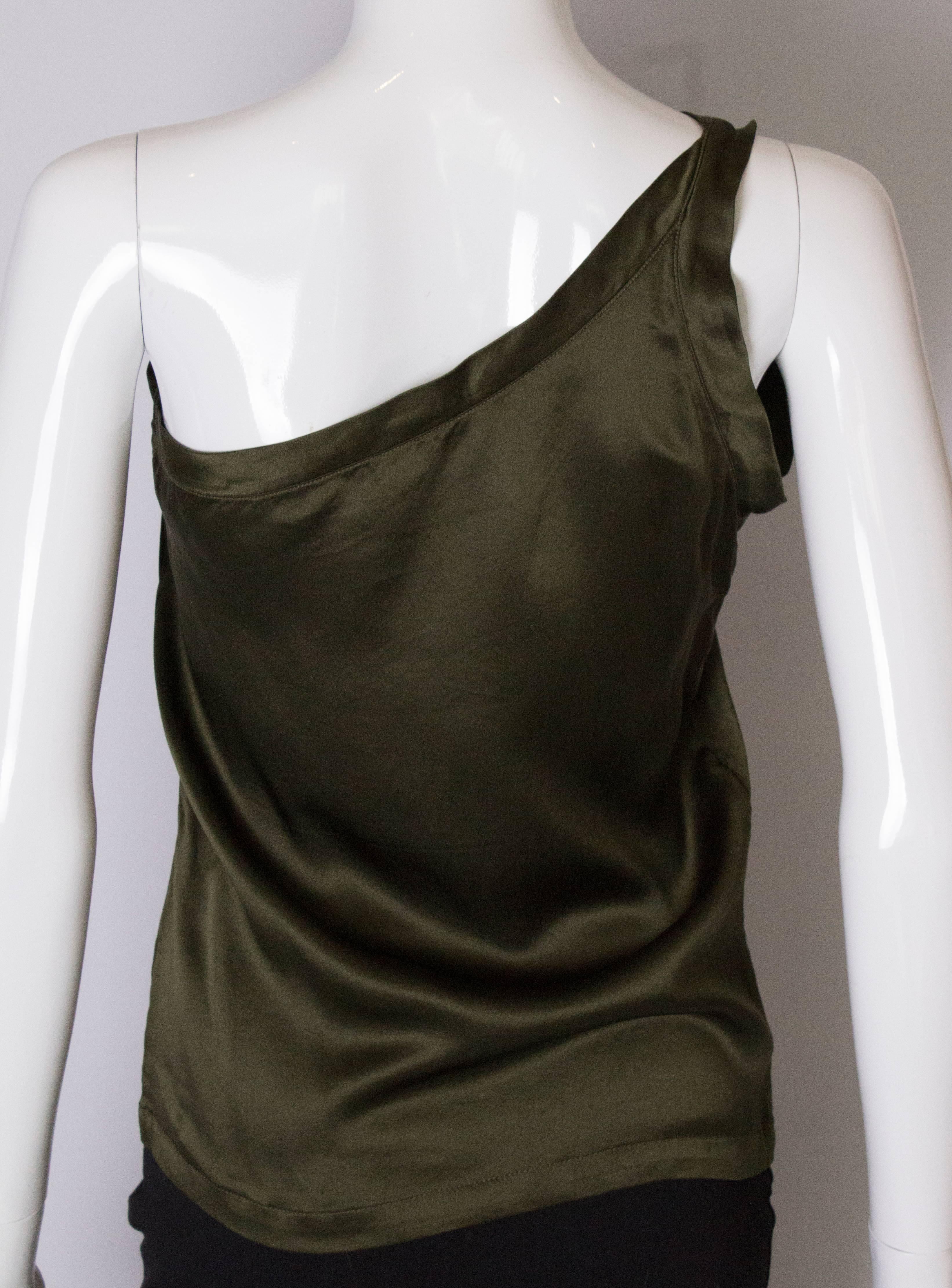 A Vintage 1990s olive green one shoulder silk top  by Yves Saint Laurent 3