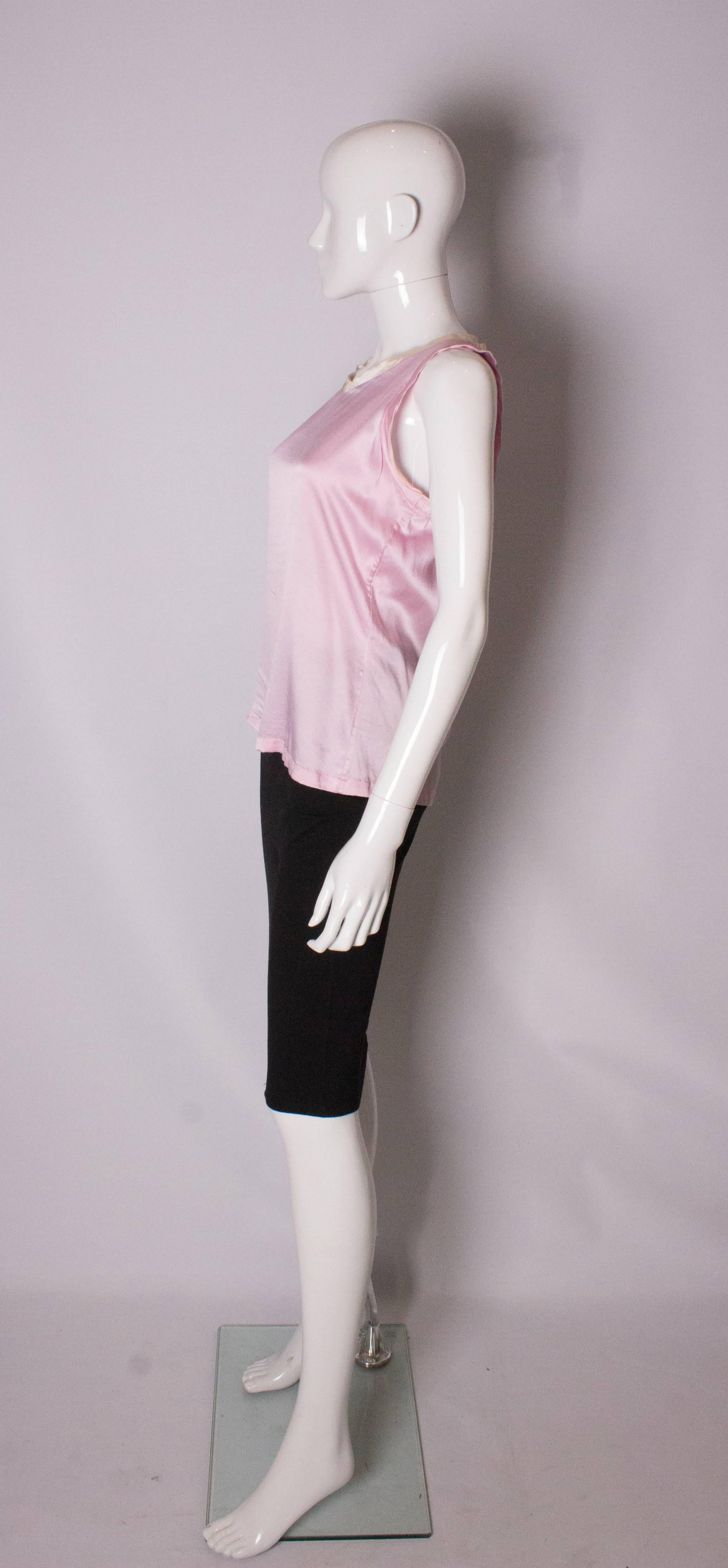 Vintage Yves Saint Laurent Rive Gauche Pink and White Silk Top In Good Condition In London, GB