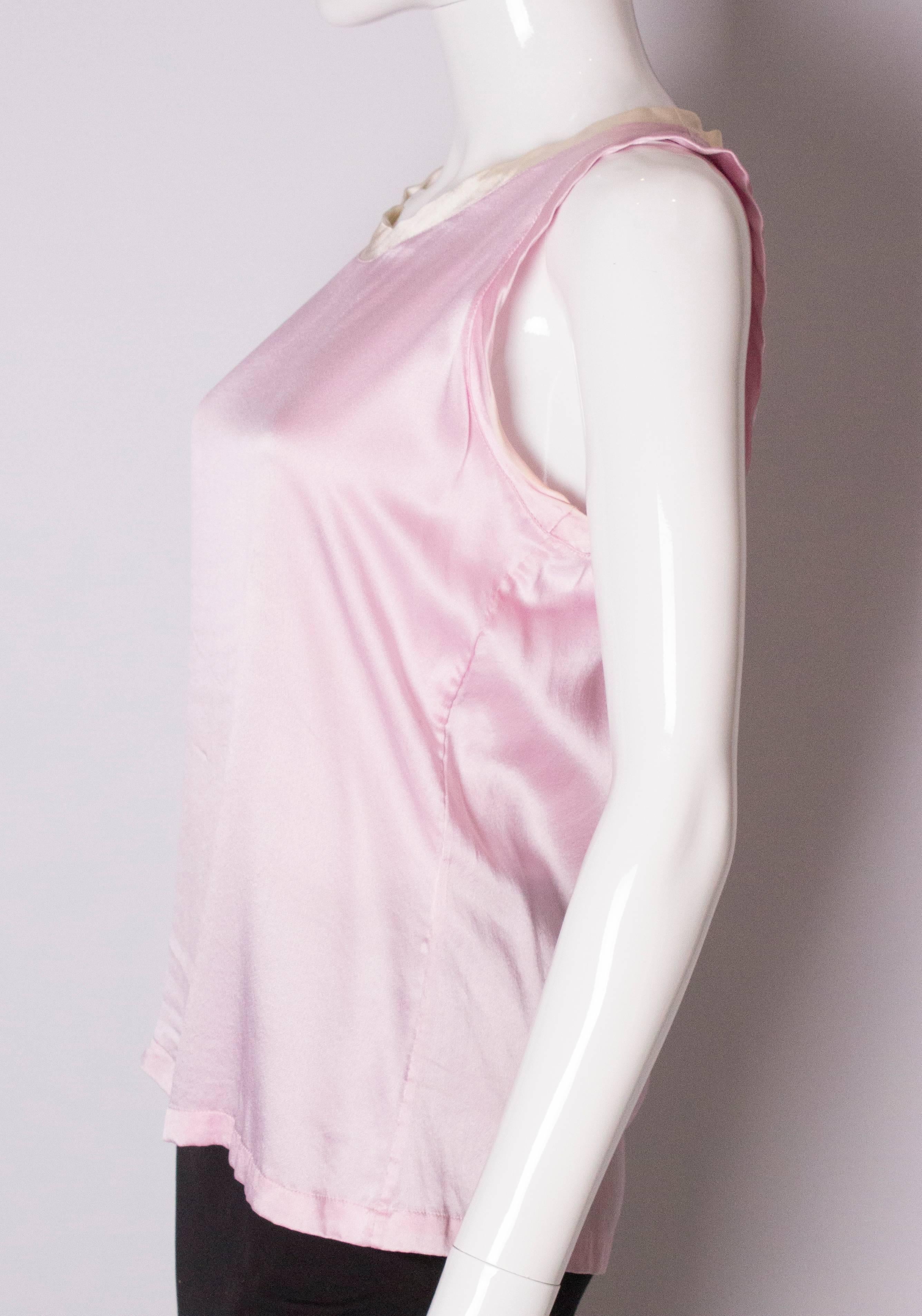 Women's Vintage Yves Saint Laurent Rive Gauche Pink and White Silk Top
